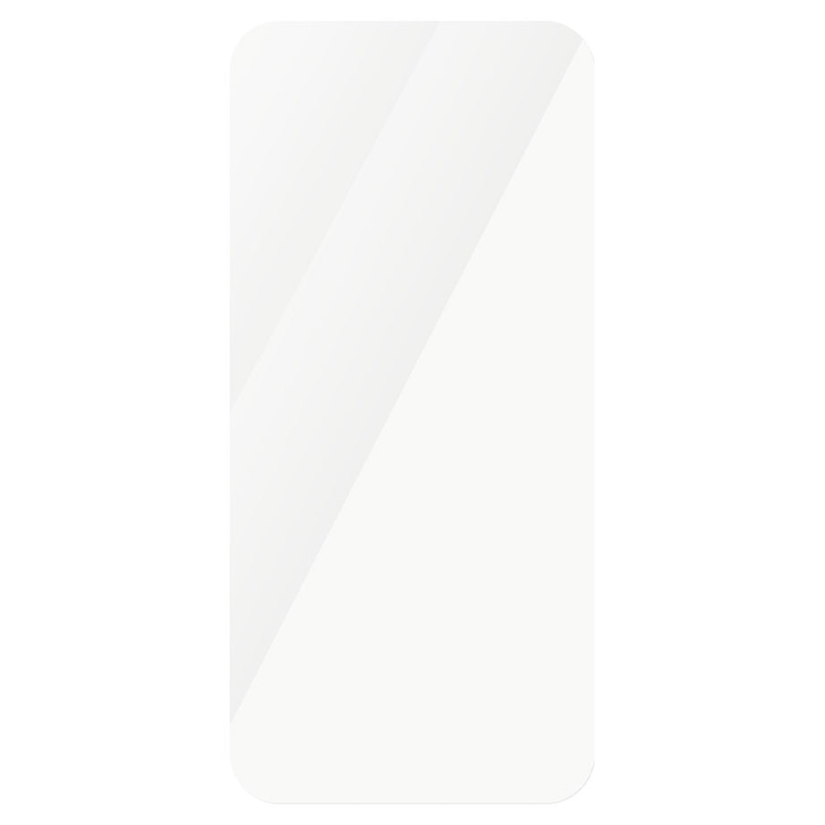 Ein transparenter Displayschutz für ein Telefon wird vor weißem Hintergrund gezeigt.