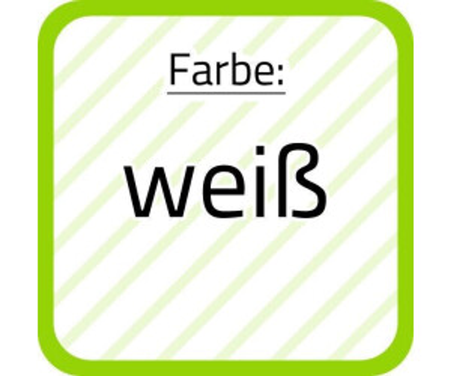 Zielony i biały kwadrat ze słowem "weiß" w kolorze czarnym, wskazujący kolor biały.