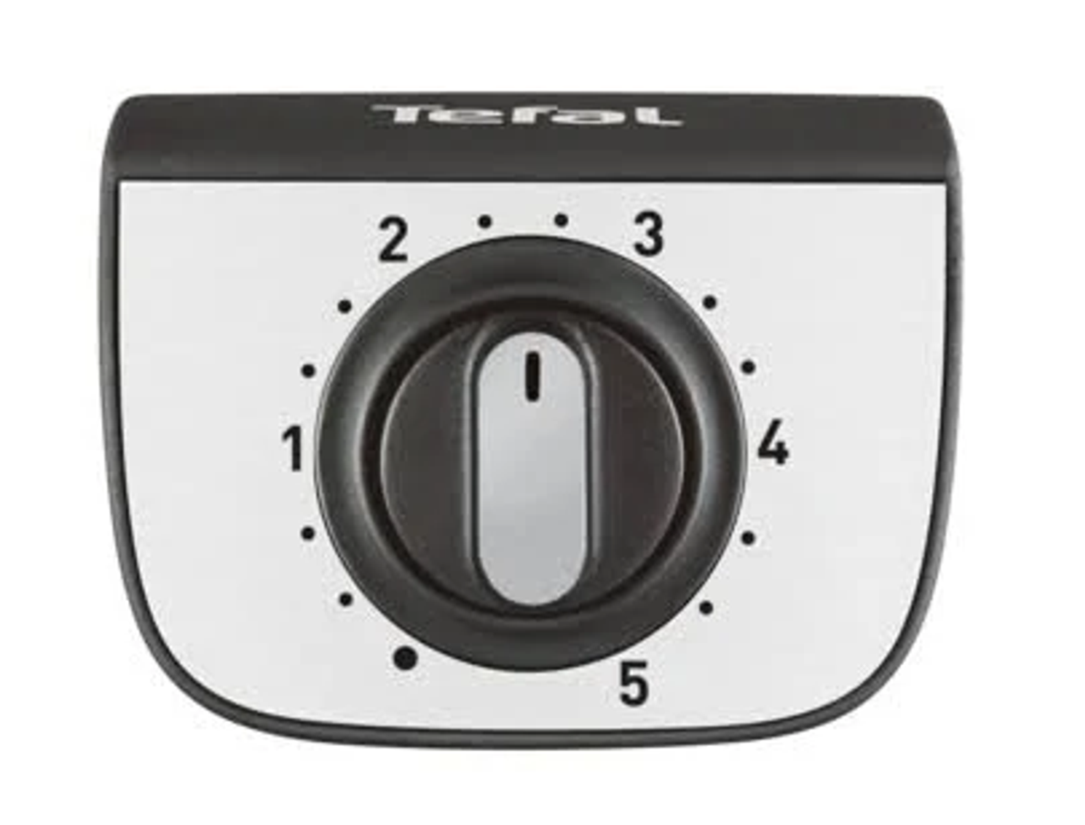 Quadrante del timer TefaL in bianco e nero con numeri da 1 a 5. Il quadrante è al centro.