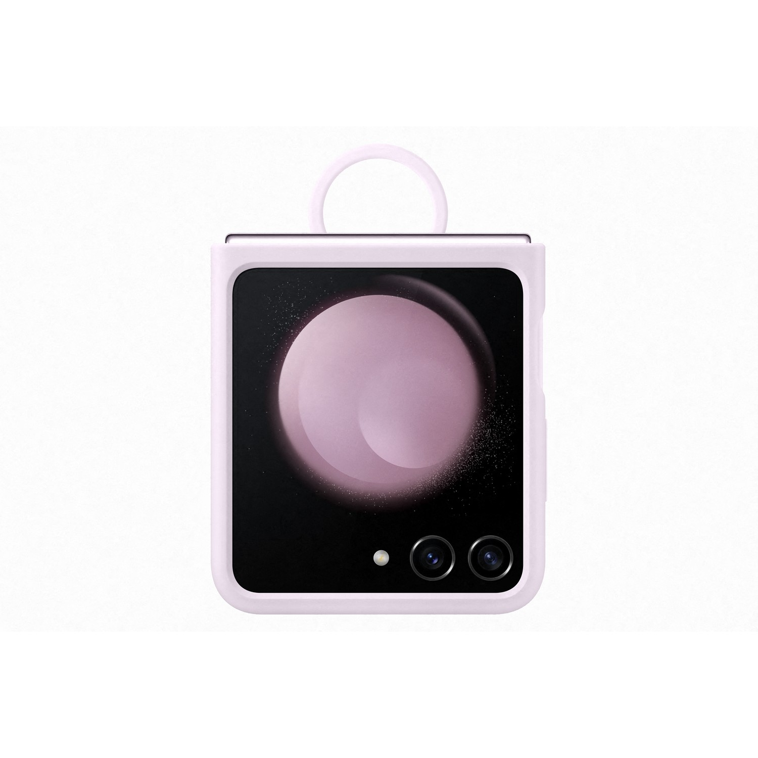 Teléfono plegable rosa con lazo, sobre fondo blanco.