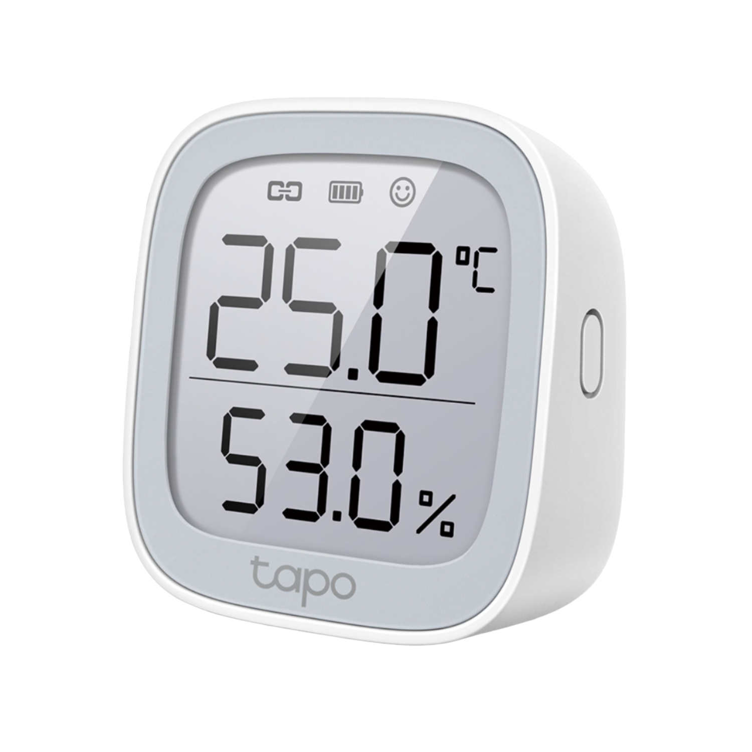 Un thermomètre numérique blanc affiche les relevés de température et d'humidité.