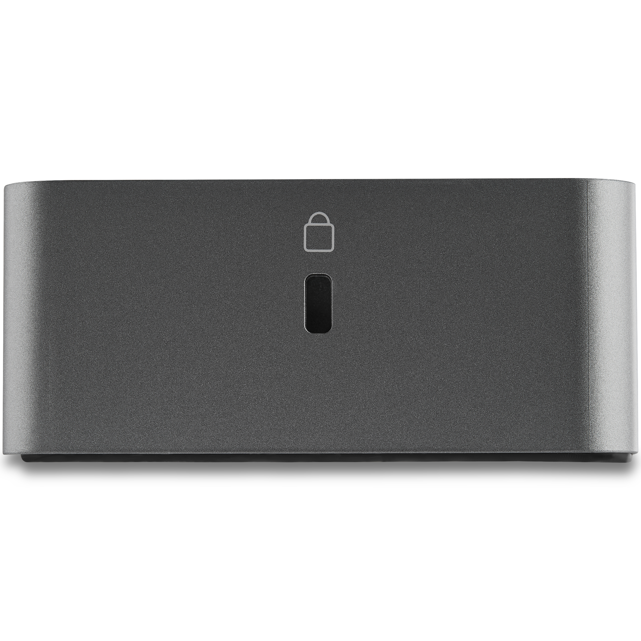 Dispositivo electrónico rectangular gris con un botón y un icono de candado.