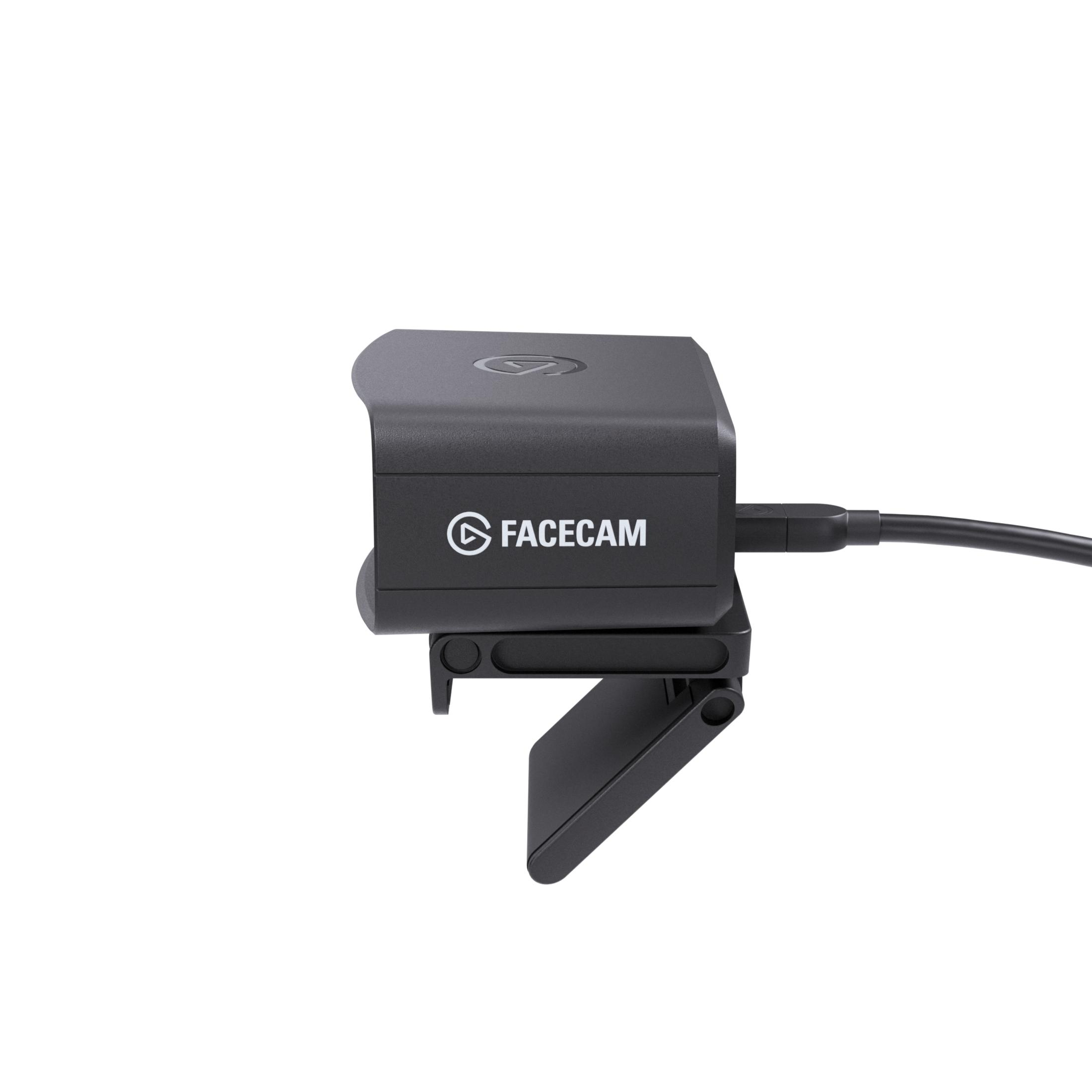 Una webcam nera con il logo, un cavo USB e una clip per fissarla a uno schermo.