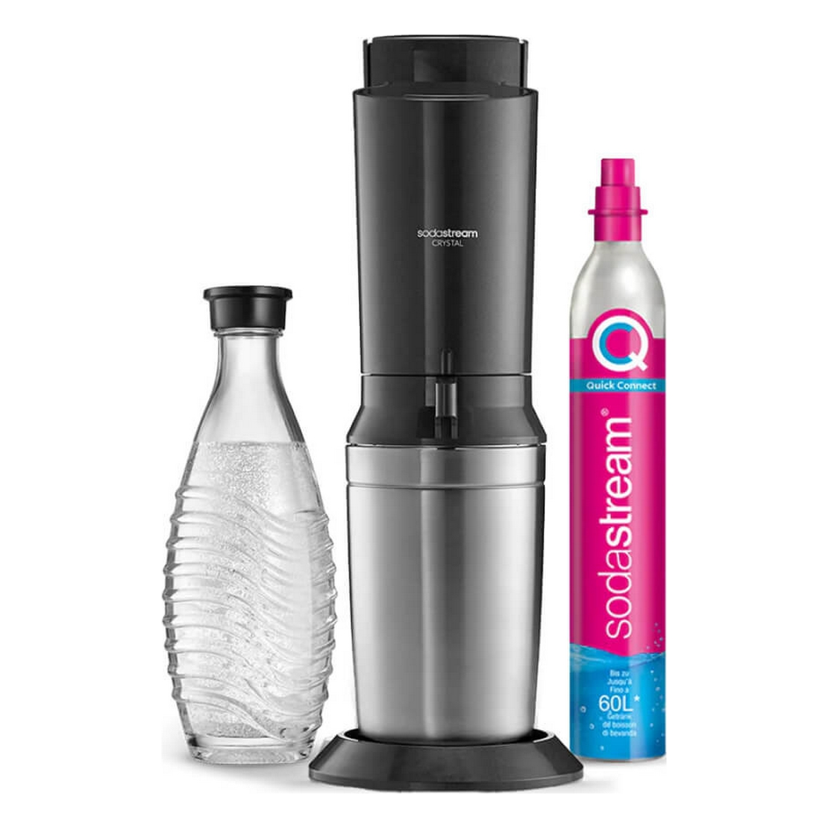SodaStream machine with two containers, one for water and a CO2 cylinder.
