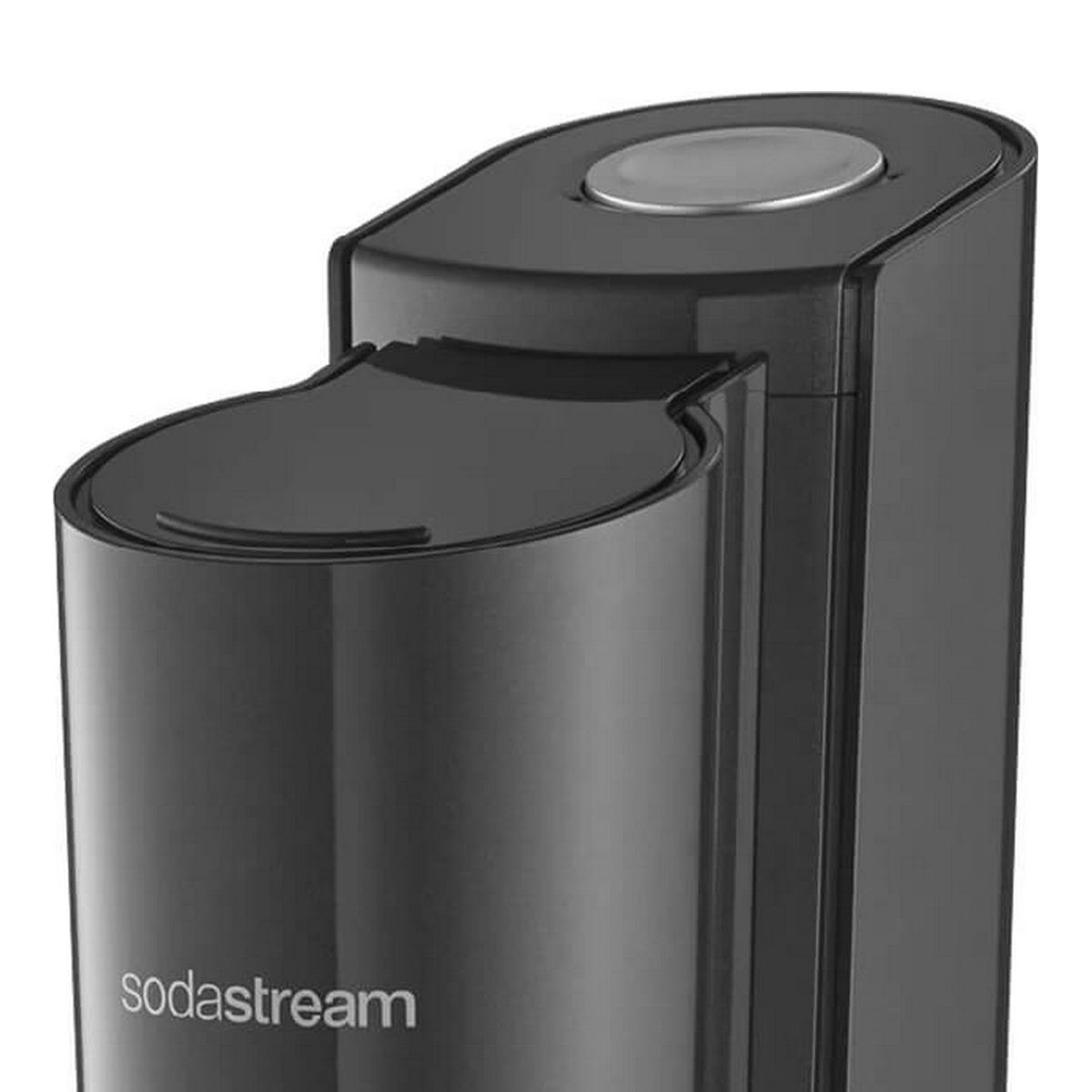 A black sodastream device with the brand name on the front is shown.