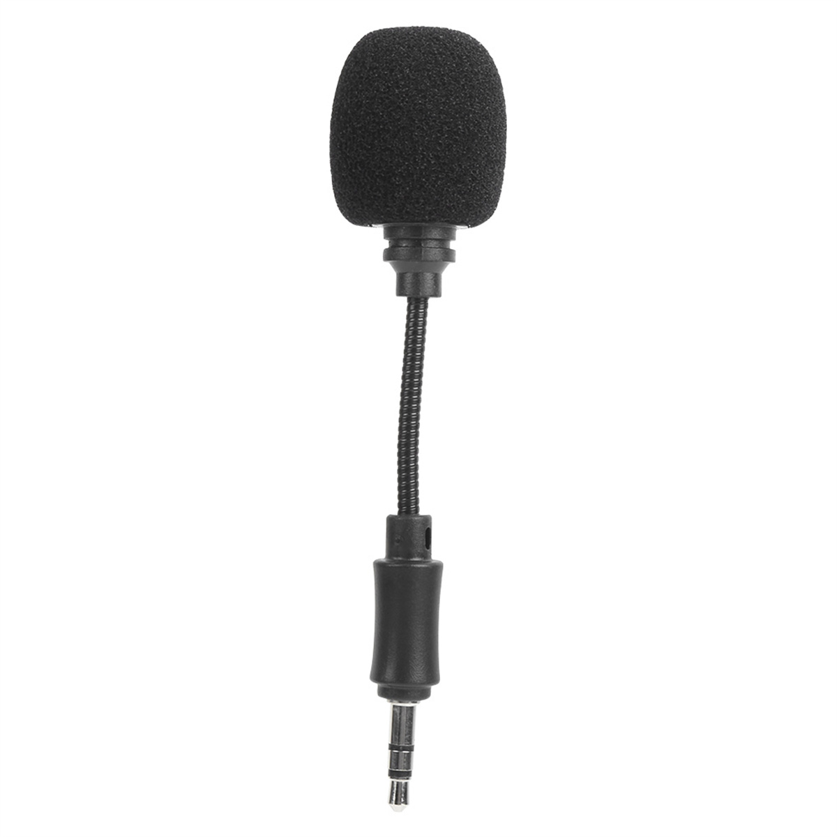Ein kleines, schwarzes Mikrofon mit flexiblem Hals und 3,5-mm-Klinke.