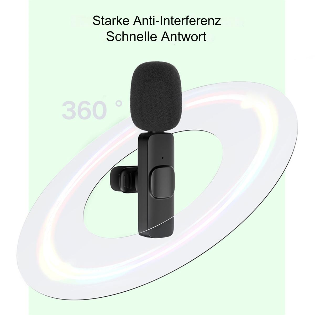 Schwarzes drahtloses Mikrofon mit 360-Grad-Design, isoliert auf Weiß.