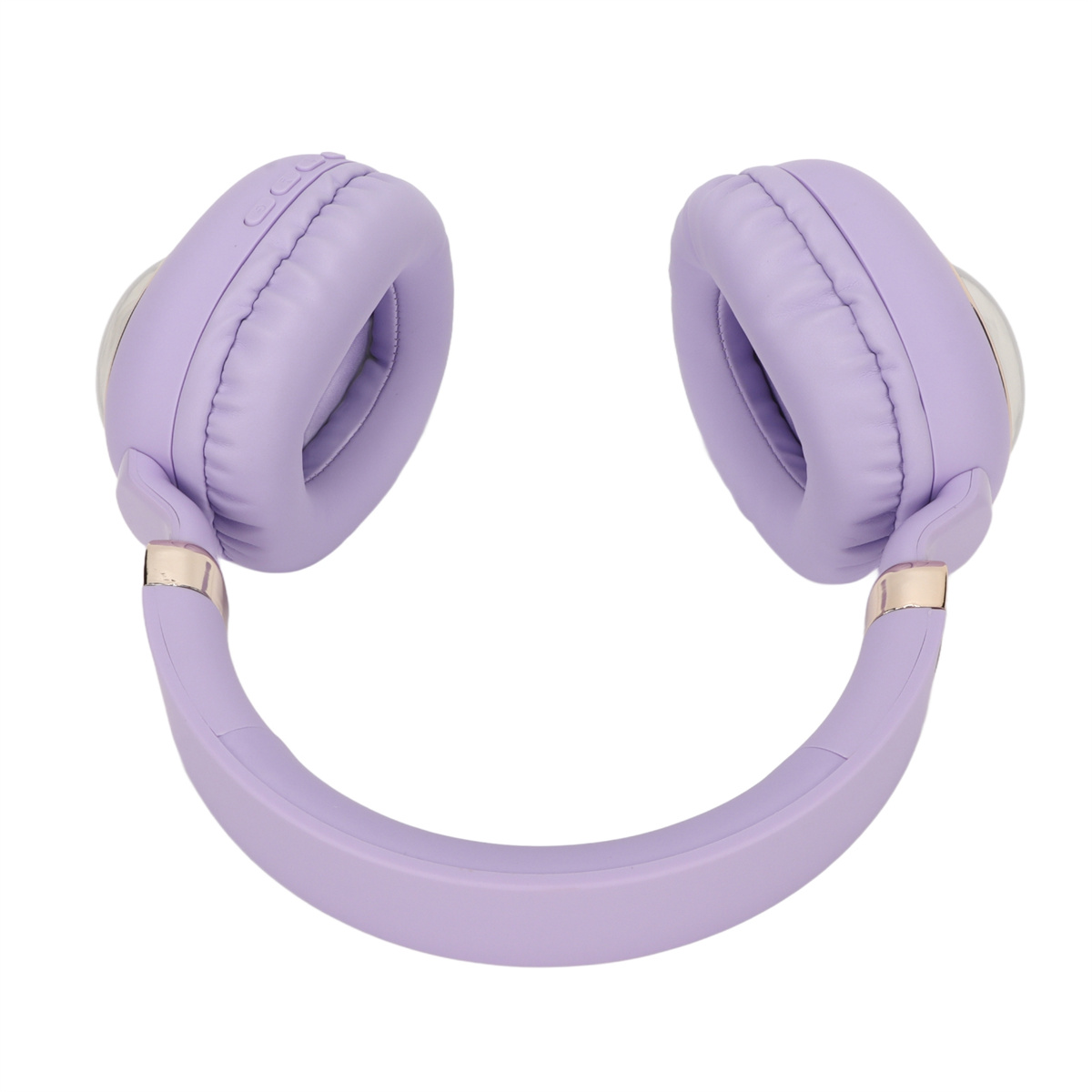 Lila Kopfhörer, Over-Ear-Stil, flach liegend. Das Kopfband ist gebogen, die Ohrpolster sind weich.