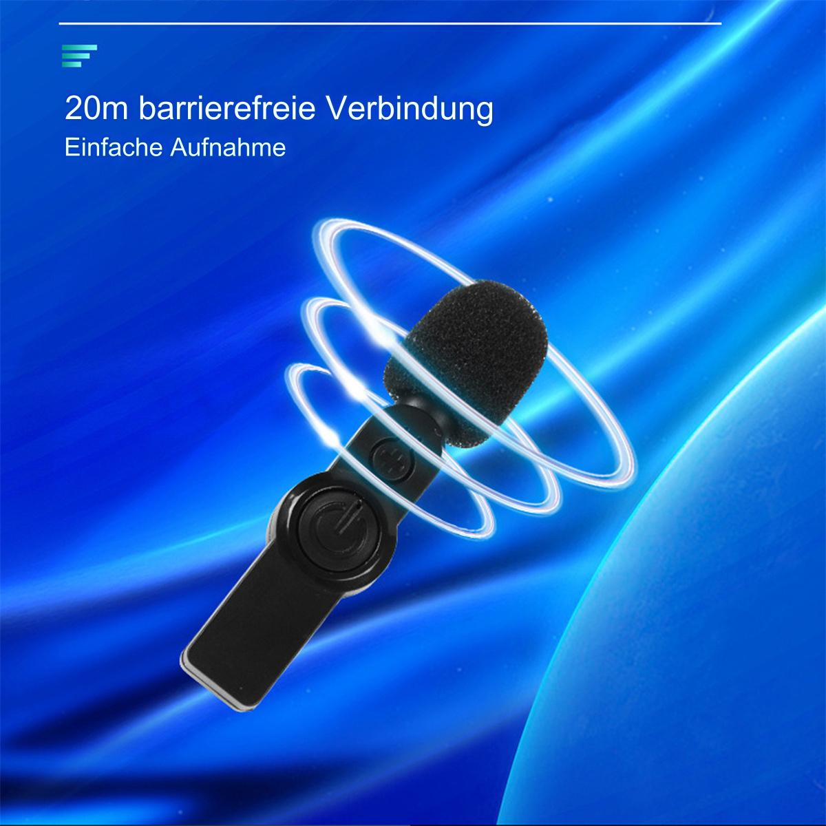 Ein schwarzes Mikrofon mit einem Ein-Aus-Schalter und einem blauen, abstrakten Hintergrund.