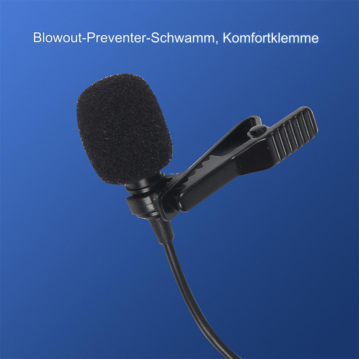 Ein kleines schwarzes Mikrofon mit Schaumstoffabdeckung und Clip.