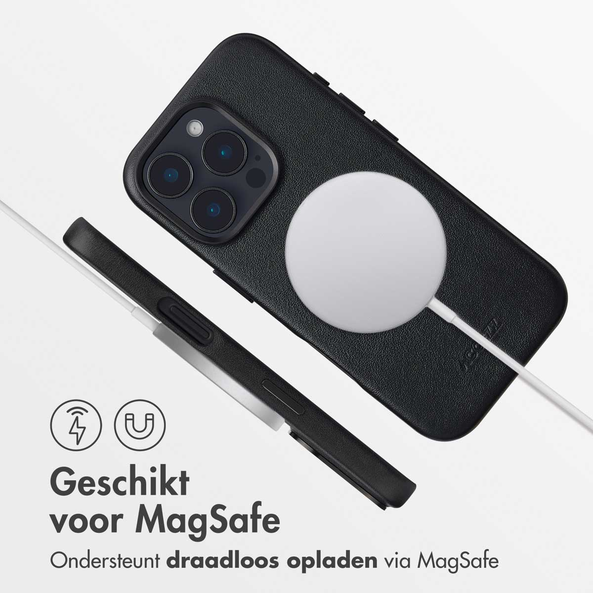 ACCEZZ MagSafe Leather Backcover - Geschikt voor Apple iPhone 16 Pro - Telefoonhoesje voor Apple iPhone 16 Pro Zwart