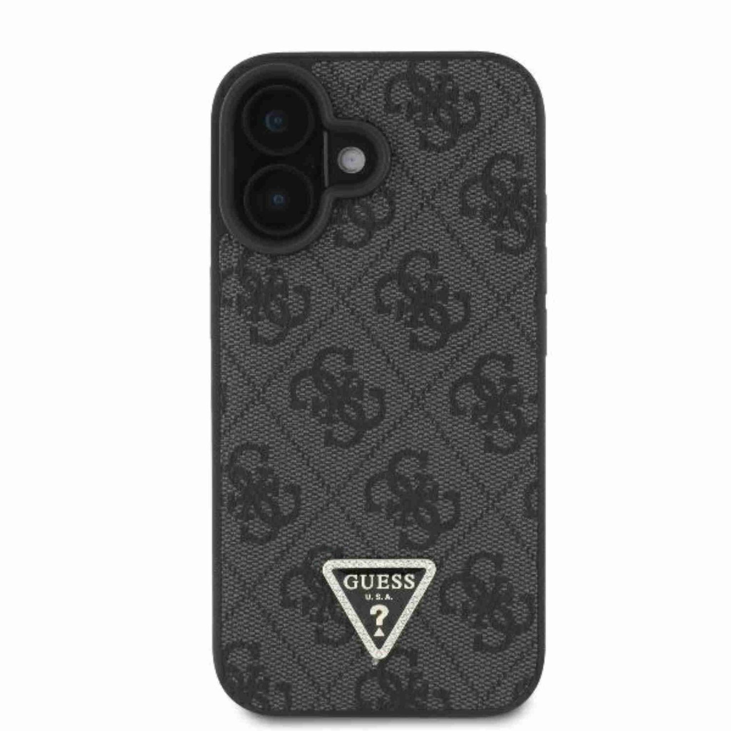 Custodia nera con motivo e logo Guess argento.