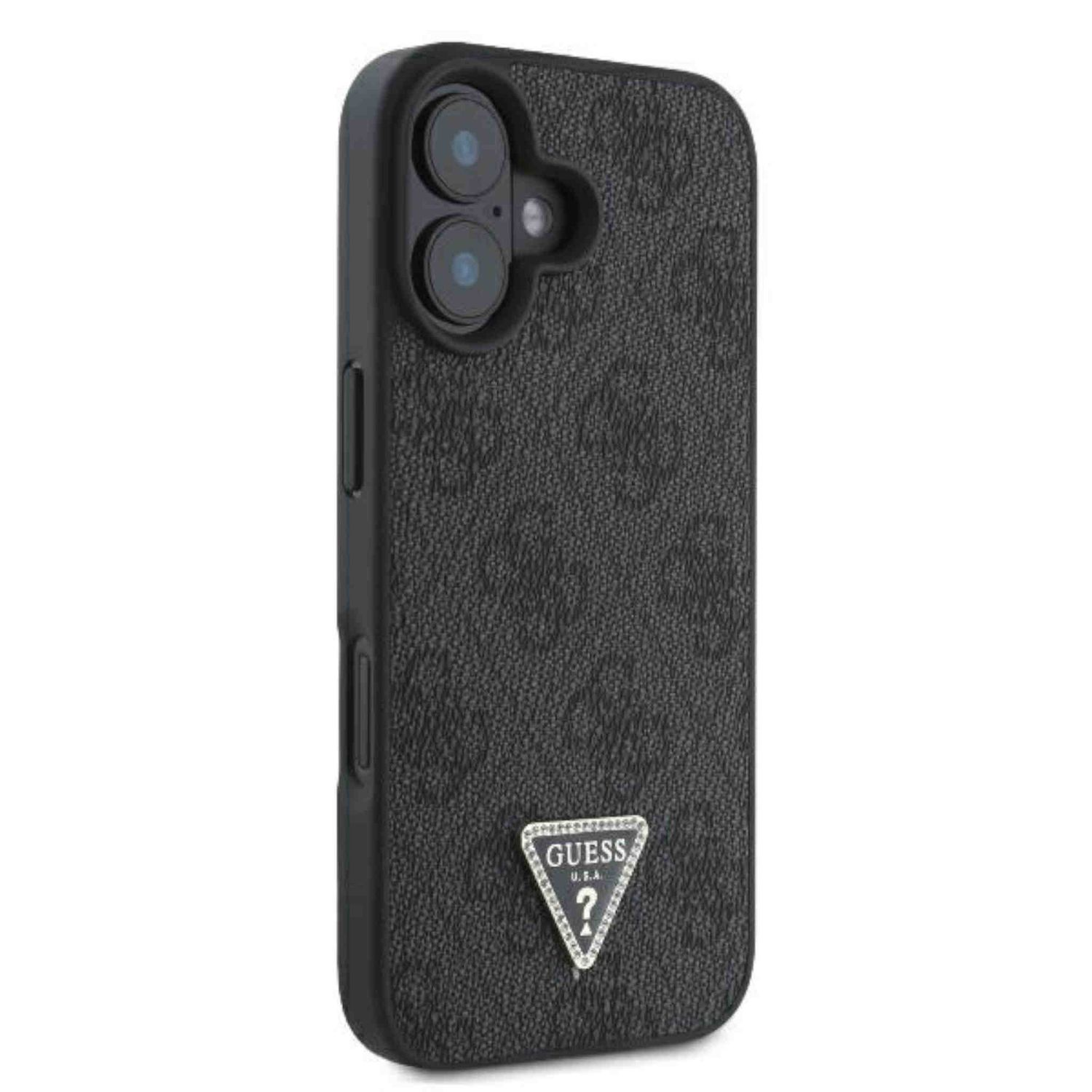 Custodia per telefono Guess nera con logo e ritaglio per fotocamera.