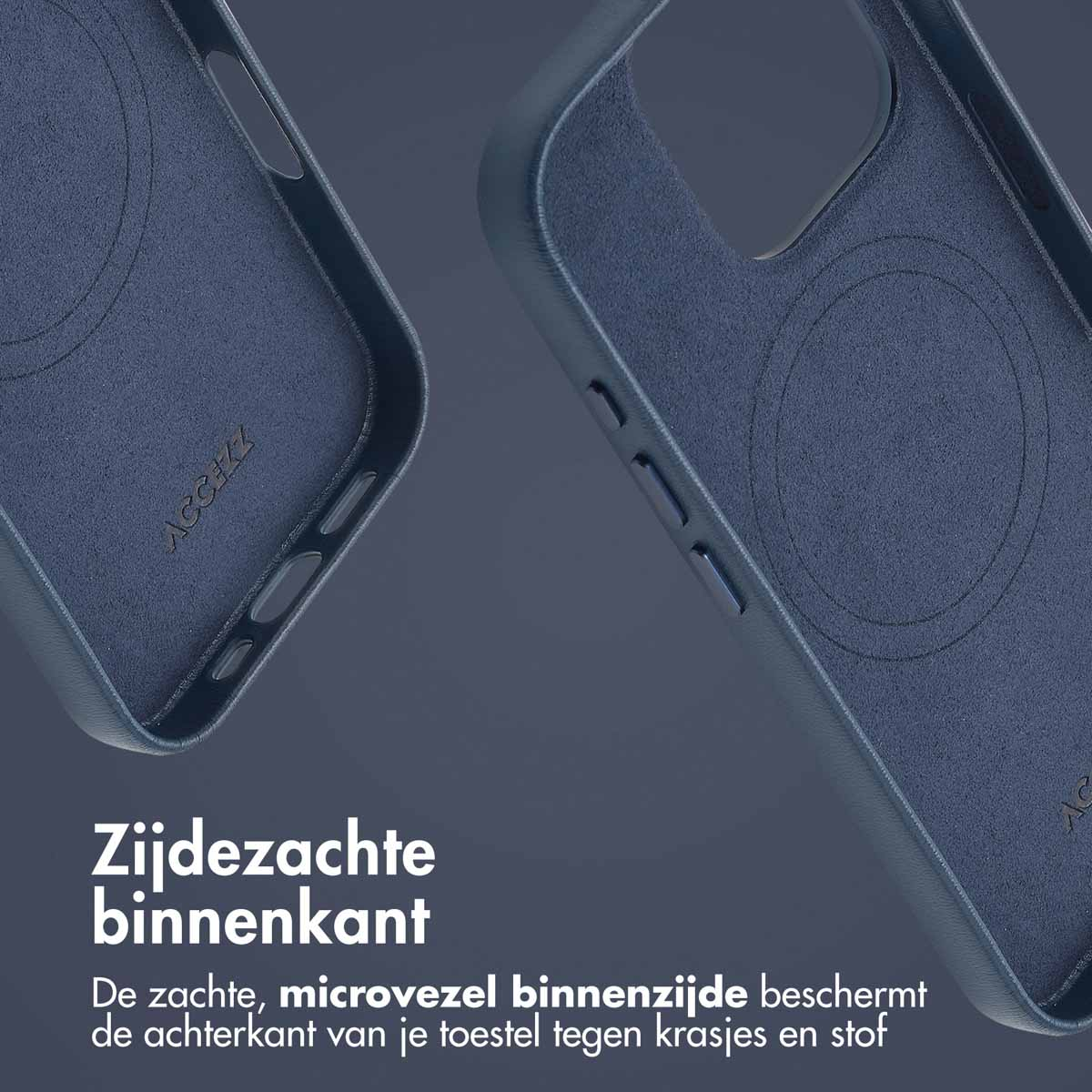 ACCEZZ MagSafe Leather Backcover - Geschikt voor Apple iPhone 16 Pro - Telefoonhoesje voor Apple iPhone 16 Pro Donkerblauw