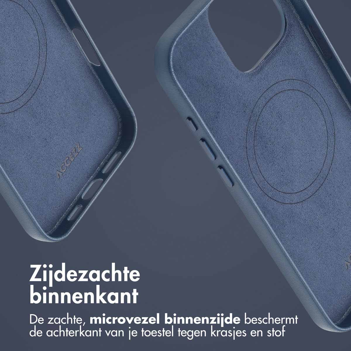Gros plan de l'intérieur d'une coque de téléphone bleue. L'intérieur est fait d'un matériau doux.