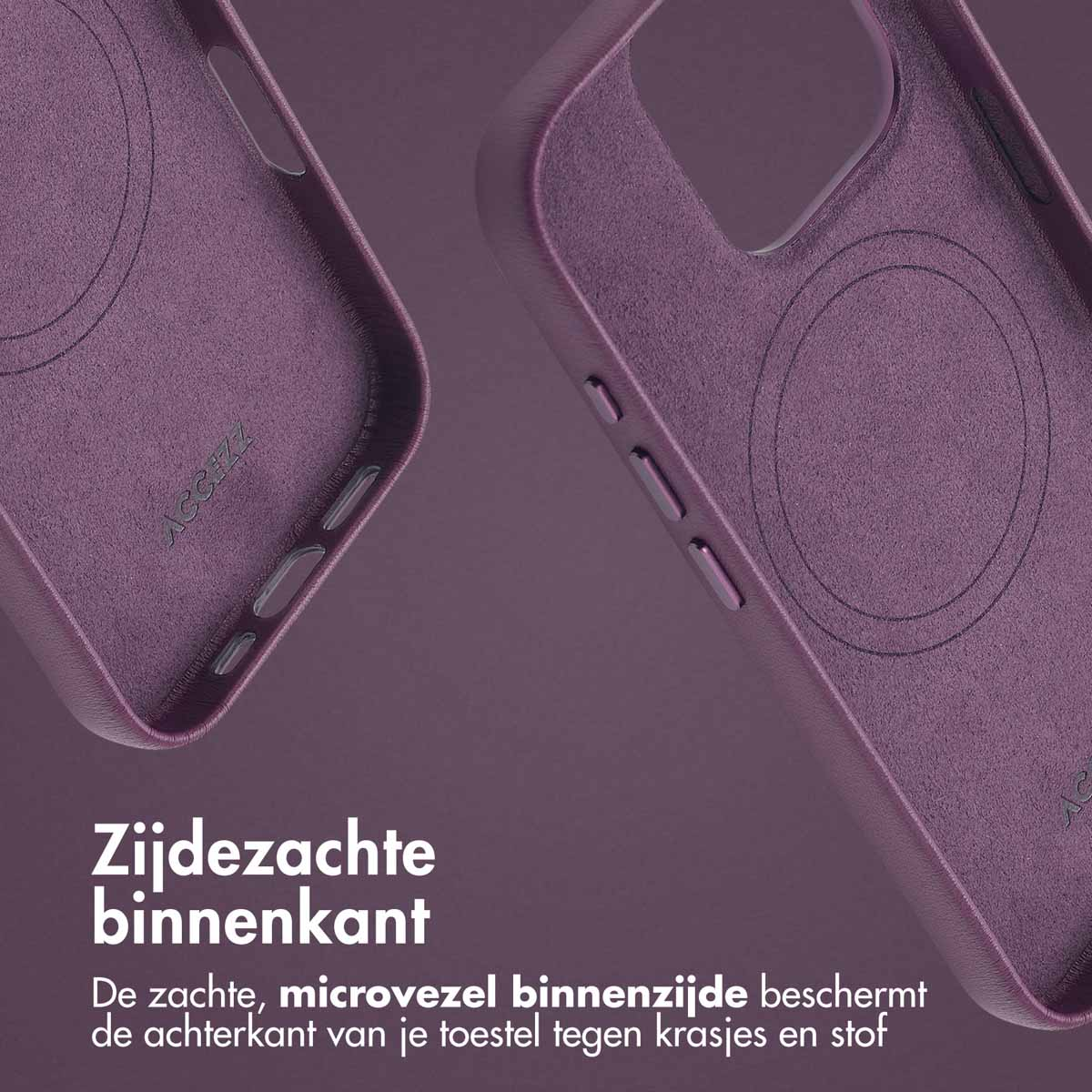 Intérieur d'étui de téléphone violet. Gros plan.