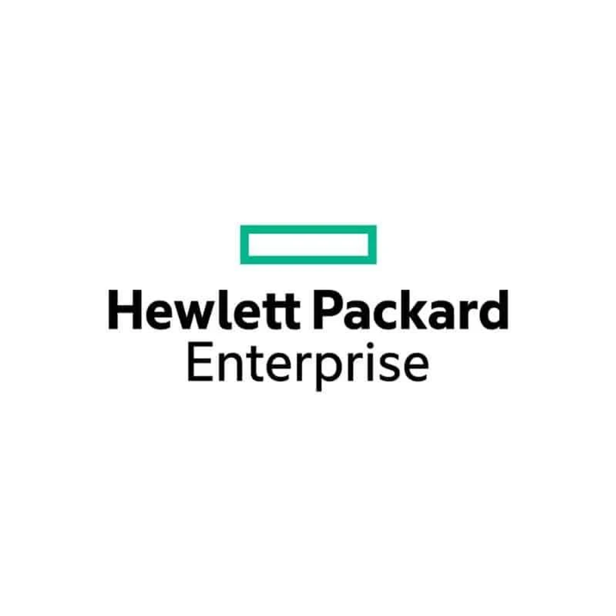 Logotipo de Hewlett Packard Enterprise sobre fondo blanco. El logo tiene un rectángulo verde azulado sobre el texto.