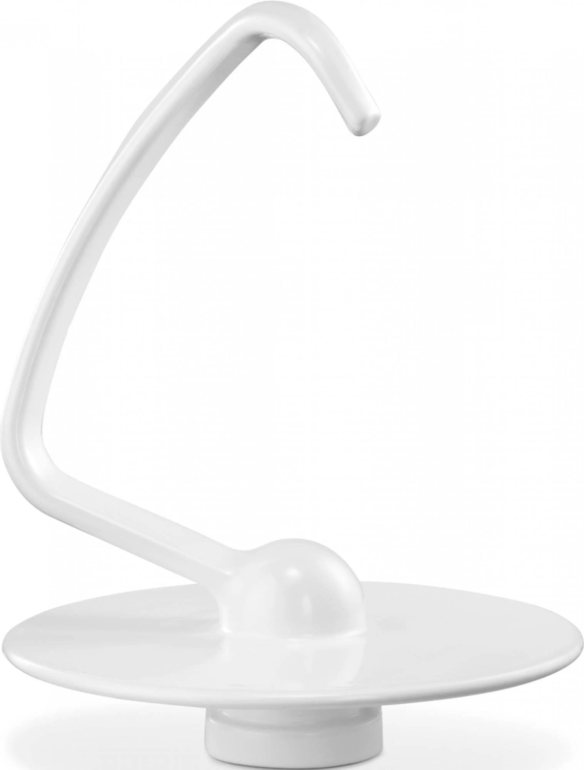 Un accessorio a gancio bianco per impastatrice, con base rotonda.