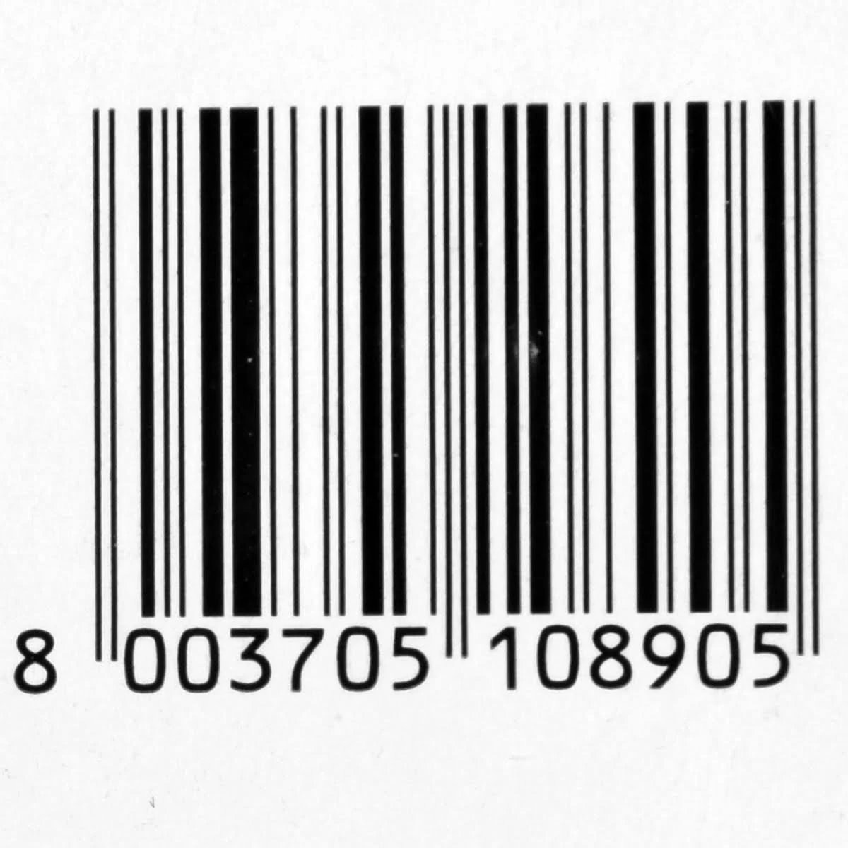 Kod kreskowy z czarnymi pionowymi liniami i sekwencją cyfr na dole.