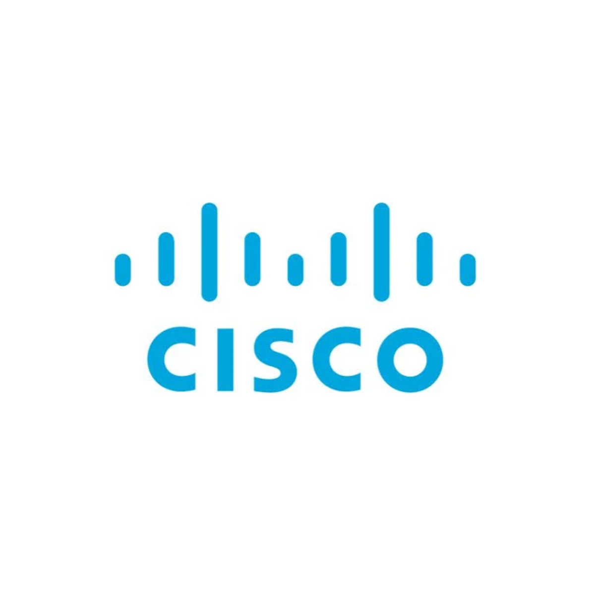 Blaues CISCO-Logo auf weißem Hintergrund. Das Logo besteht aus blauen vertikalen Linien.