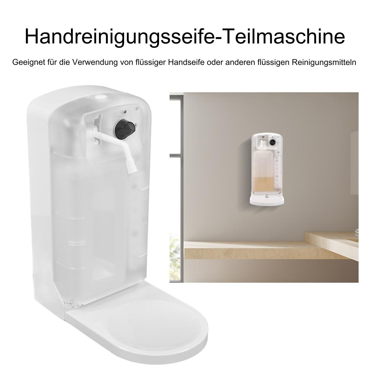 Weißer Handseifenspender mit Blick auf einen montierten im Hintergrund.