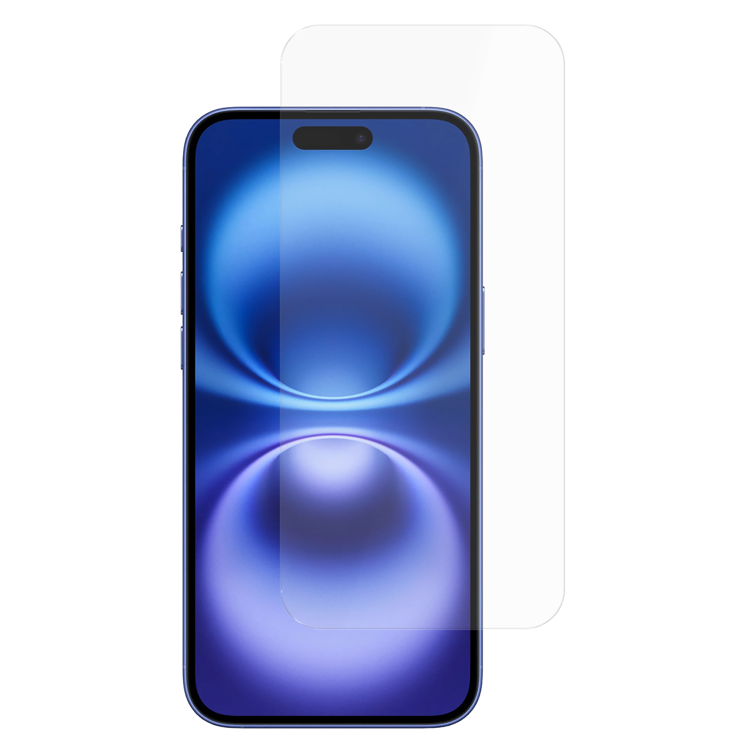 Ein Telefon mit Displayschutz daneben. Das Telefon zeigt einen blauen Hintergrund.