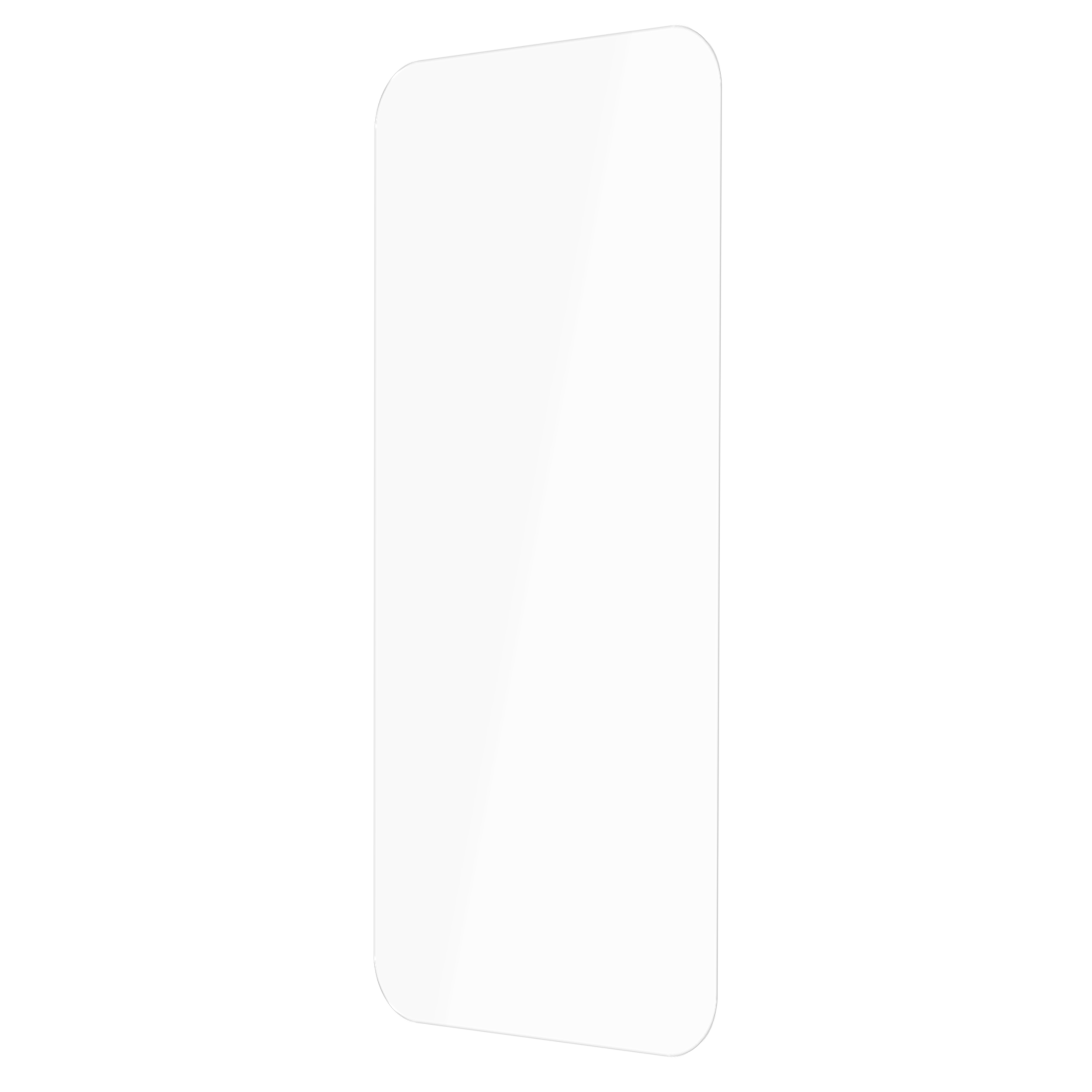 Ein klarer, rechteckiger Displayschutz für ein Telefon, isoliert auf schwarzem Hintergrund.