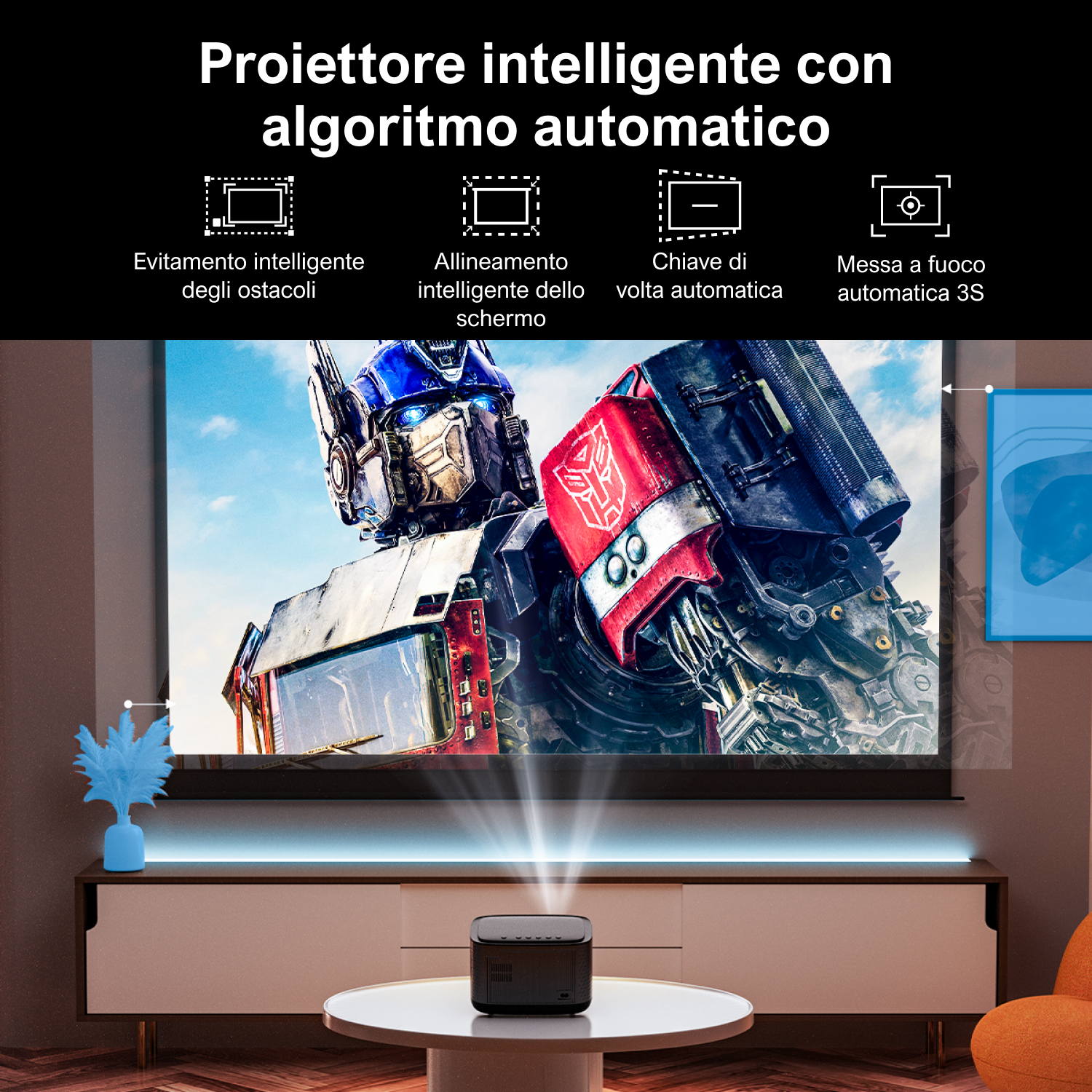 Un proiettore mostra una scena di film su uno schermo.