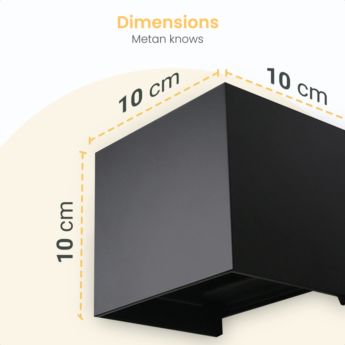 A black box with dimensions labeled as 10 cm on each side.
