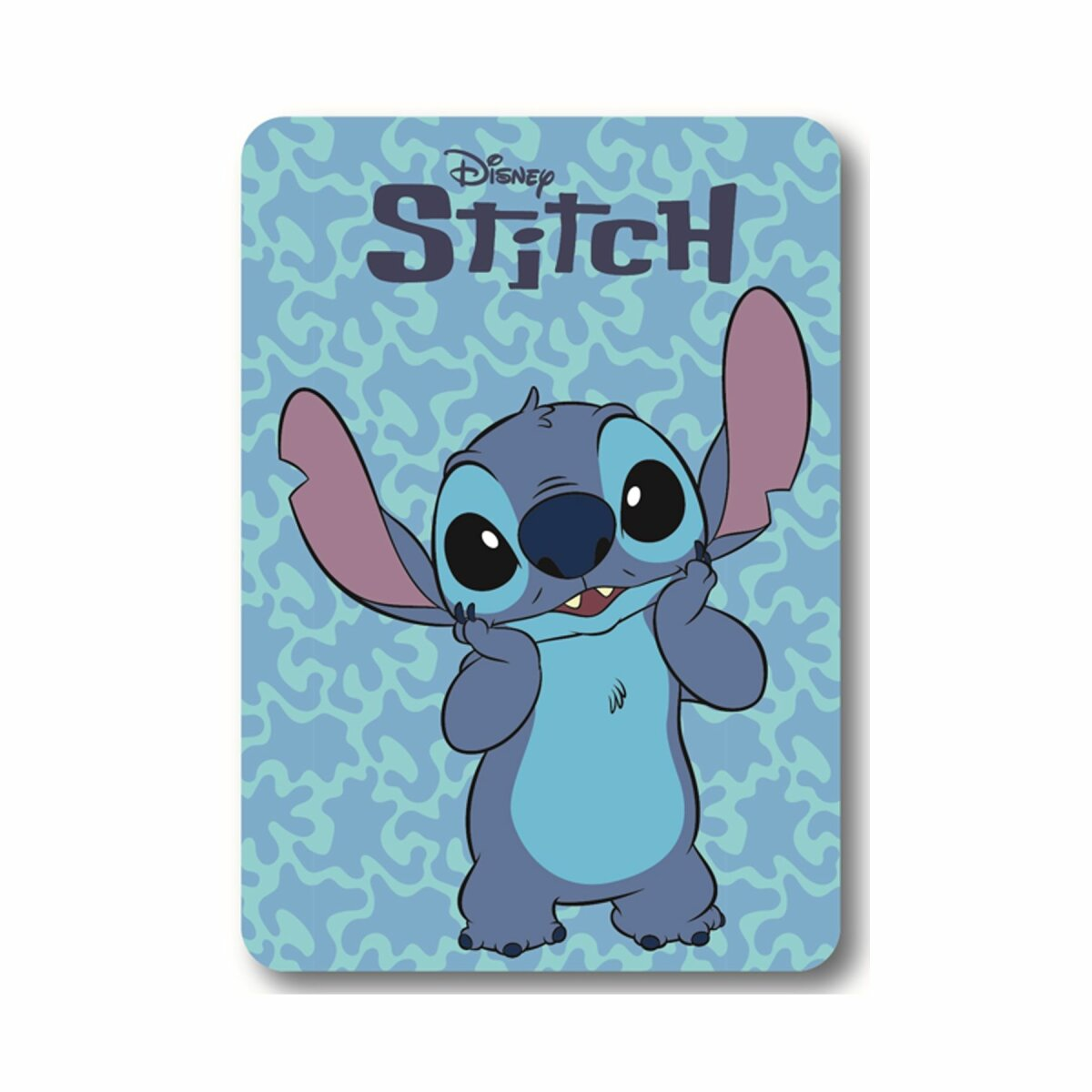Eine Stitch-Karte mit der Disney Stitch-Figur auf blauem Hintergrund.