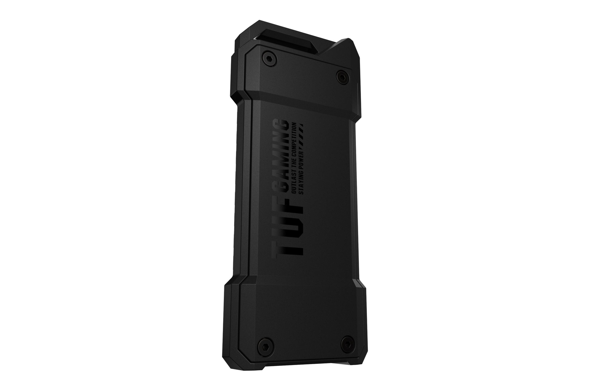 Czarny, prostokątny zewnętrzny dysk twardy.