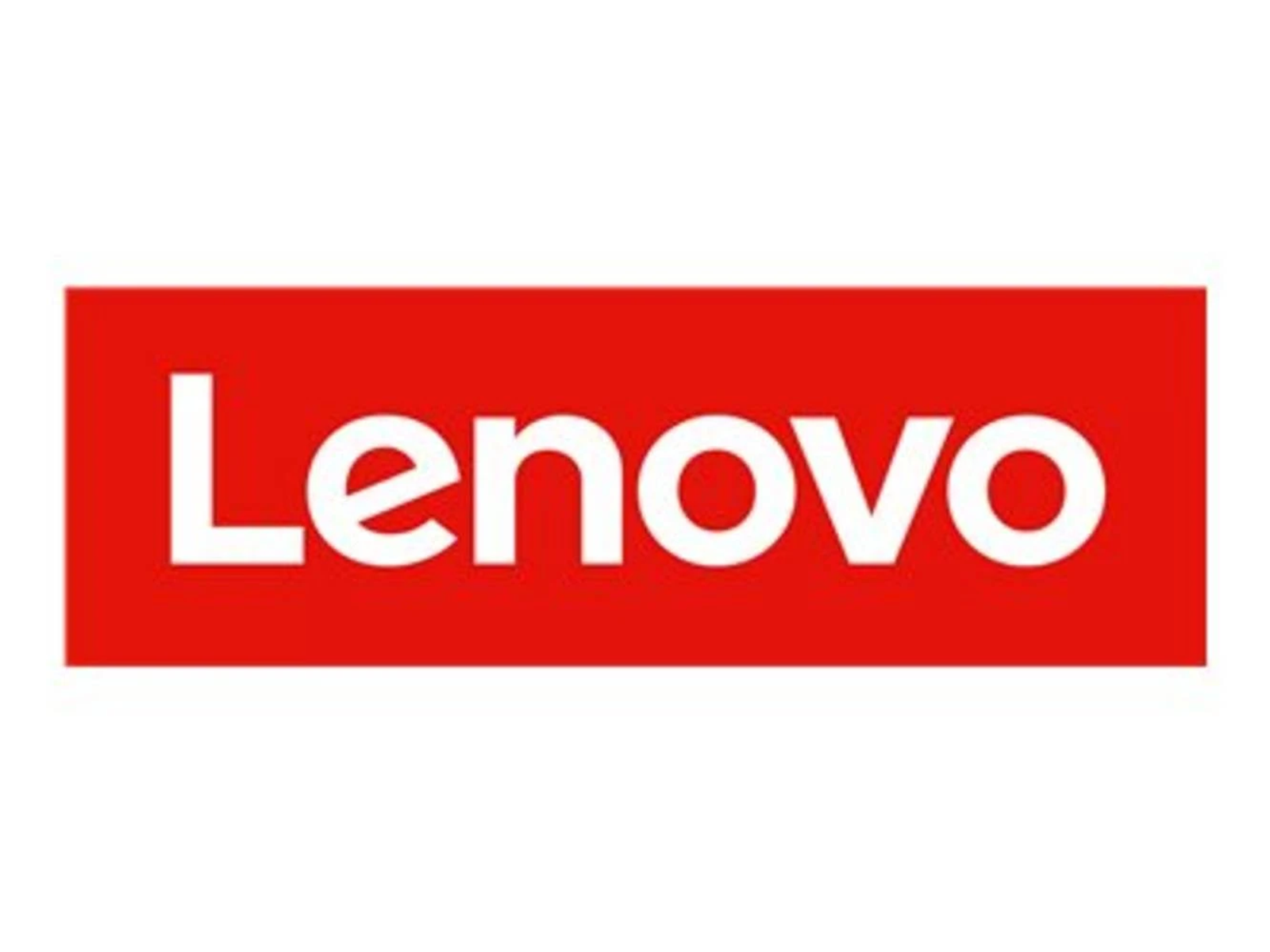 Logo Lenovo su sfondo rosso.