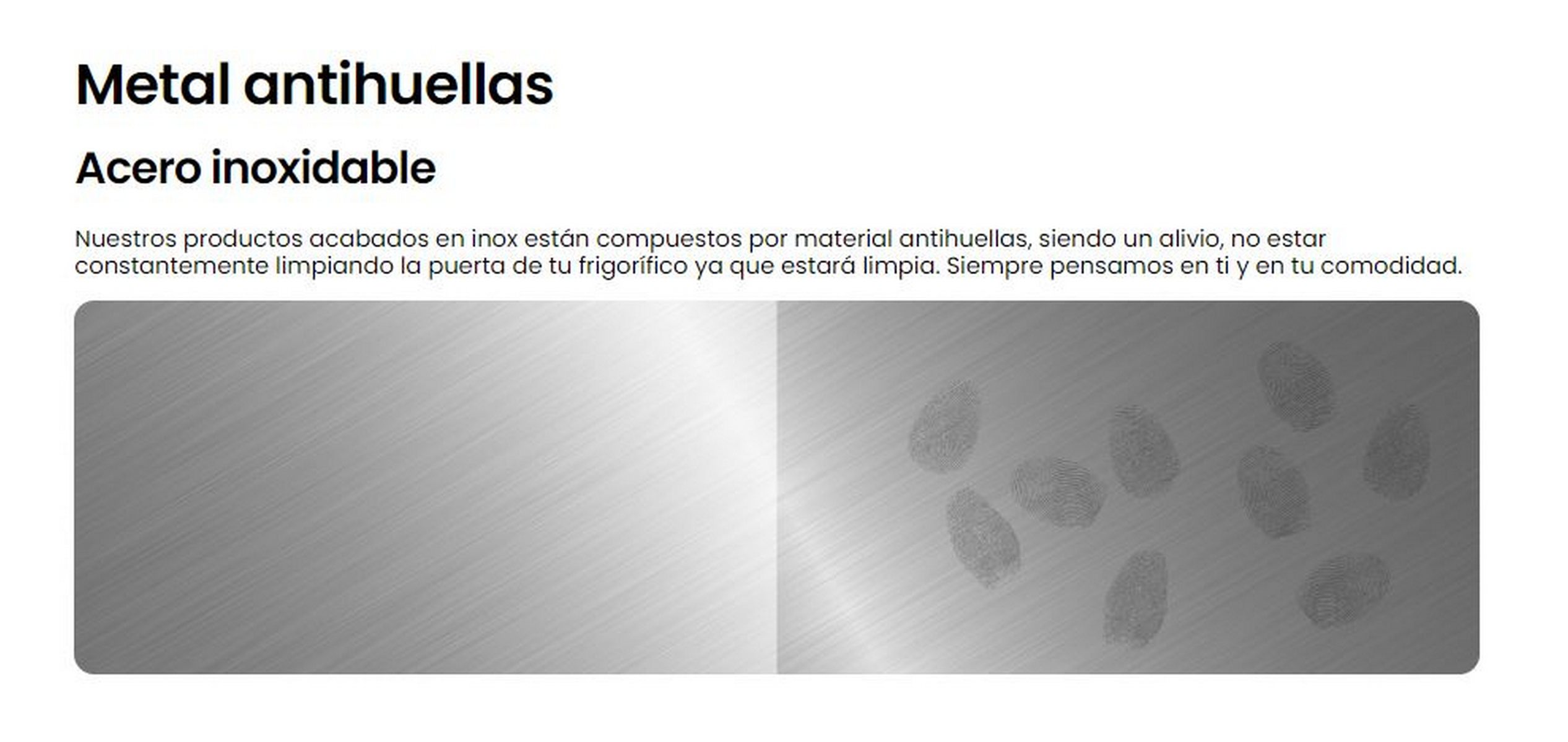 Metal anti-huellas. Dos imágenes que muestran la superficie metálica con y sin huellas dactilares.