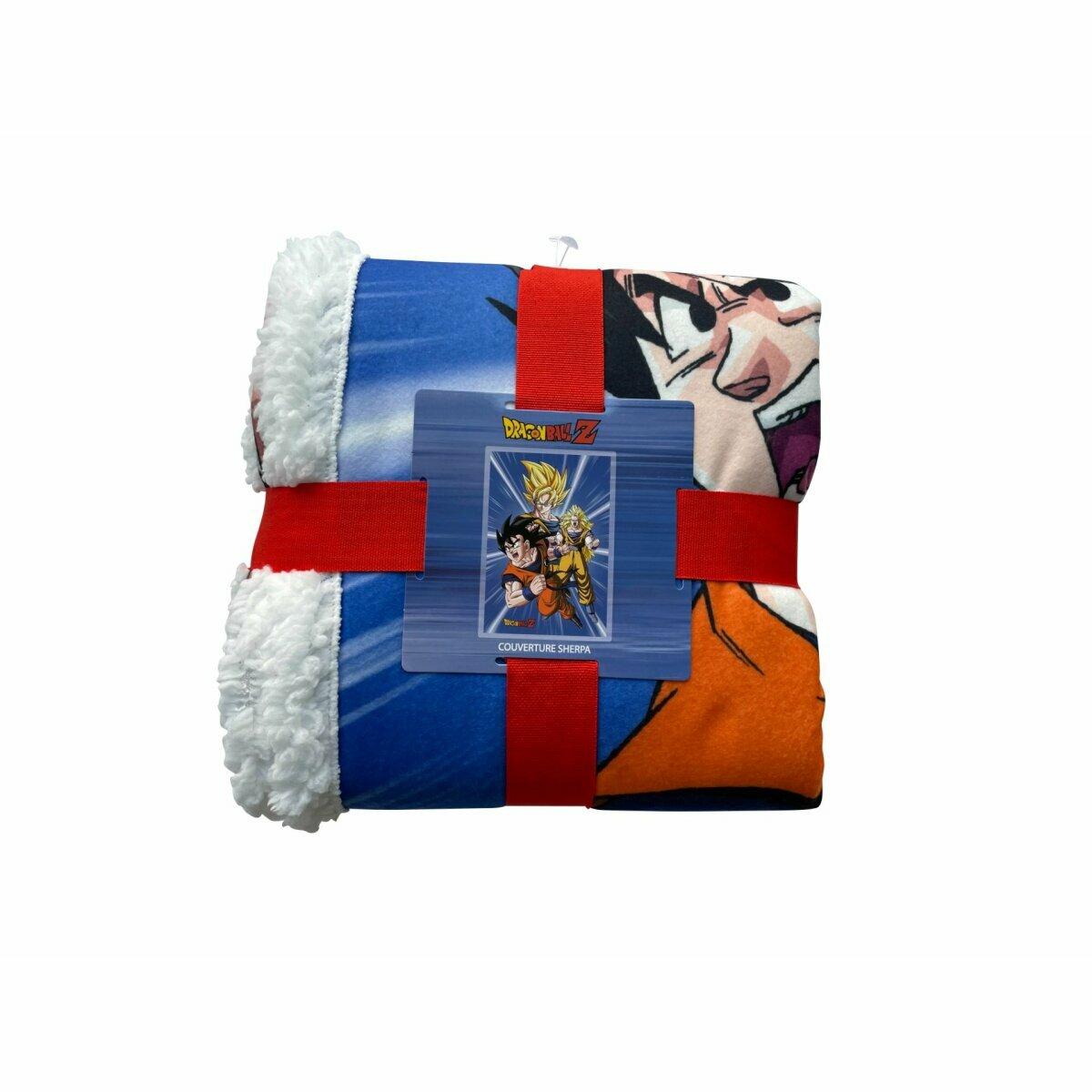 Dragon Ball Z Decke gefaltet, mit roten Bändern gebunden. Charaktere der Serie sind zu sehen.