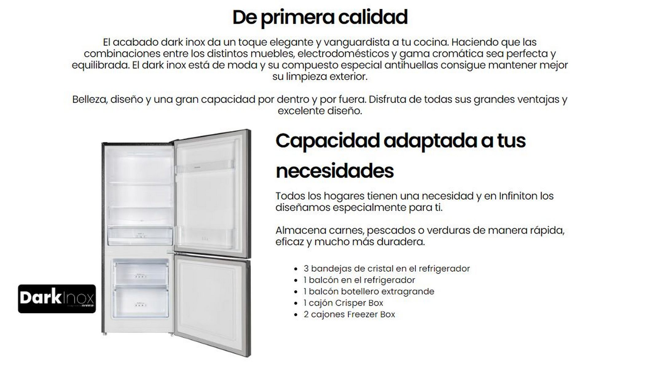 Un anuncio de un frigorífico con las puertas abiertas. El texto está en español.