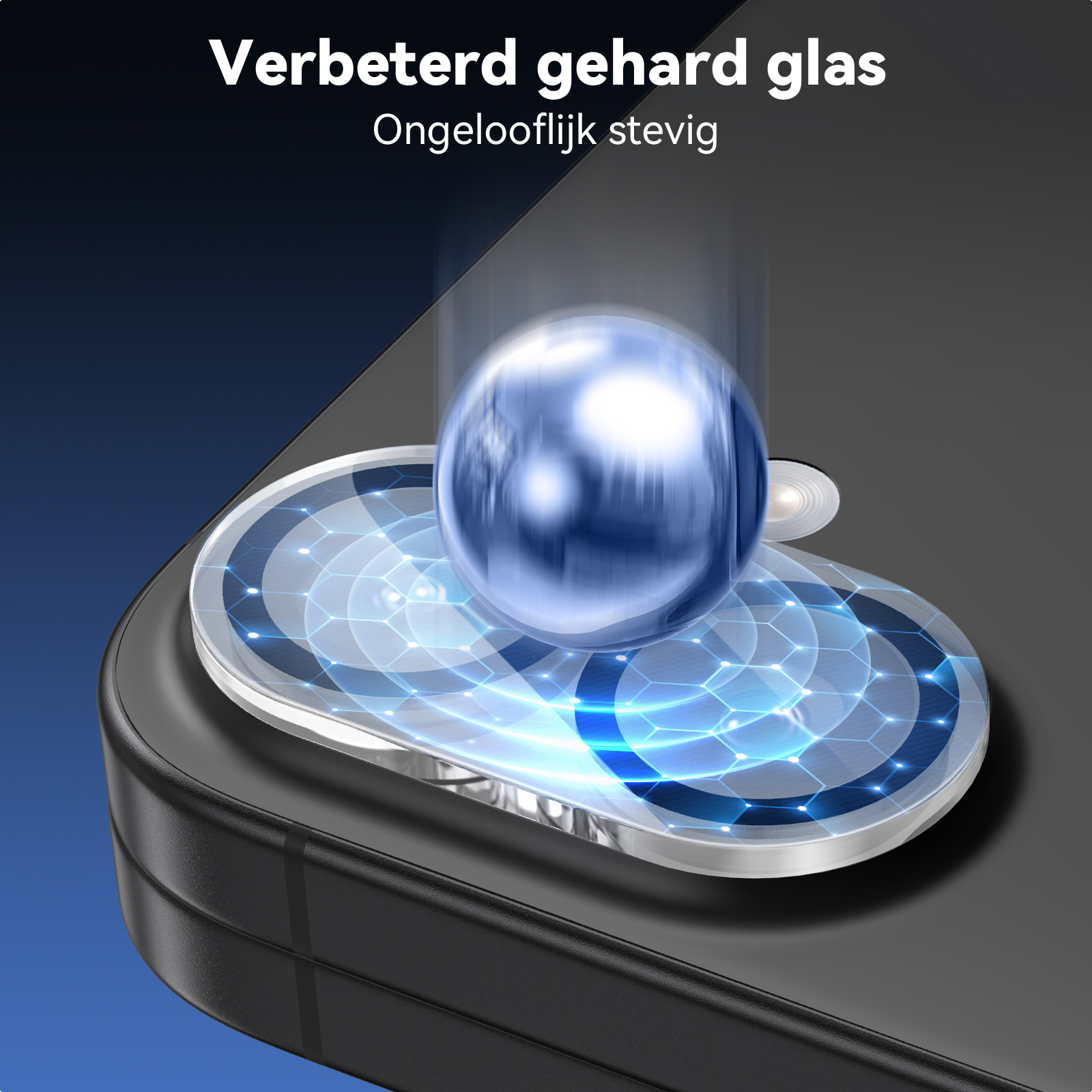 Eine Kugel, die auf eine Displayschutzfolie für das Telefon trifft.