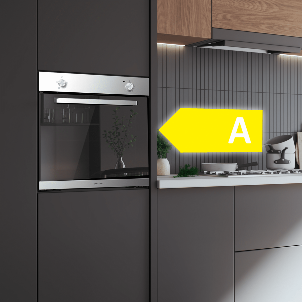 Cocina con horno, etiqueta energética A.