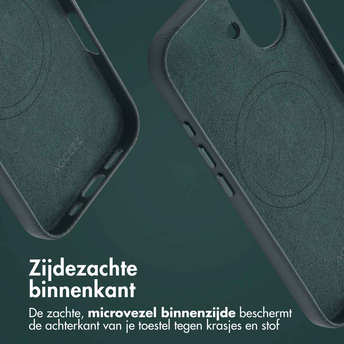 Twee telefoonhoesjes met zacht interieur en tekst in het Nederlands.