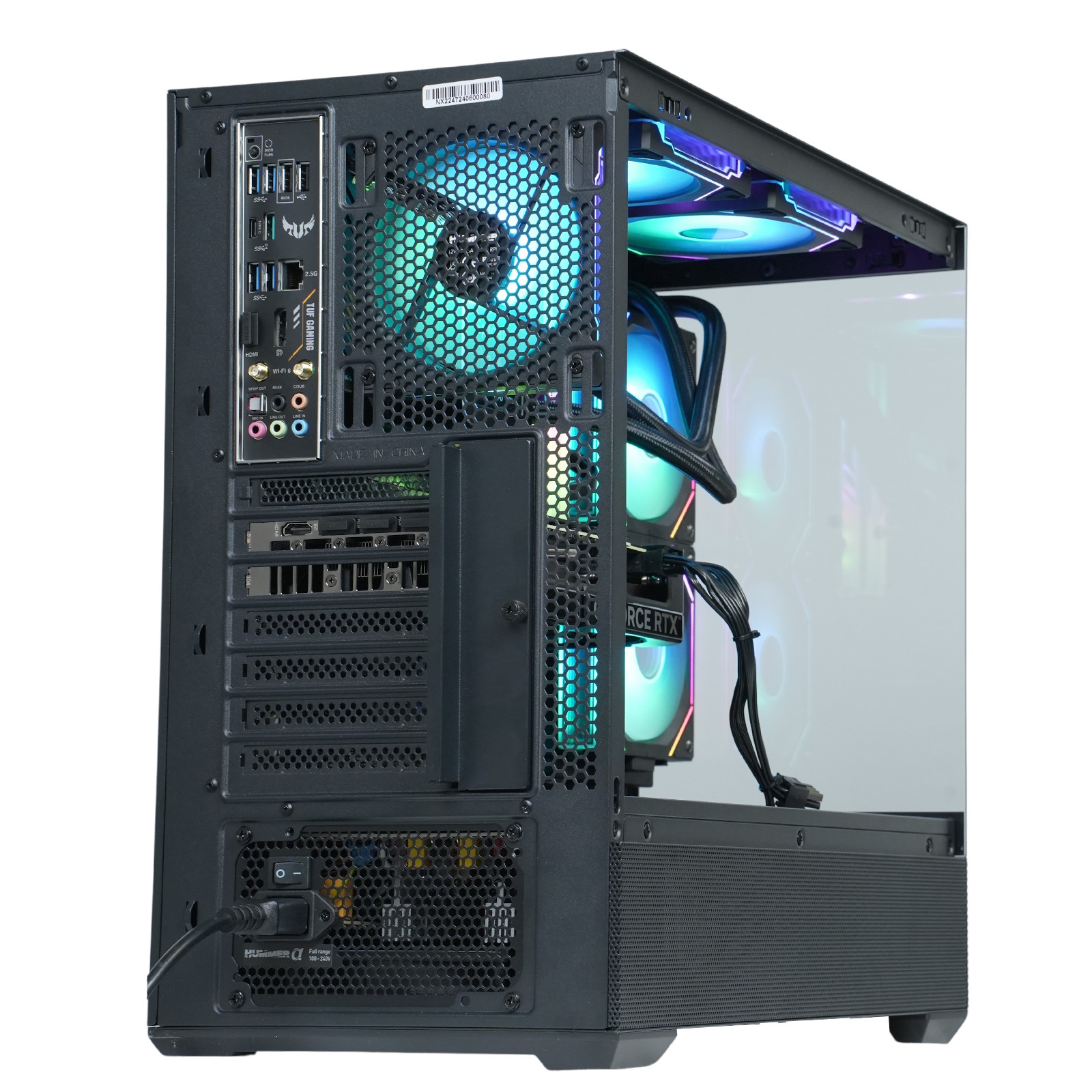Caja de computadora con componentes visibles, incluyendo ventiladores y tarjeta gráfica.
