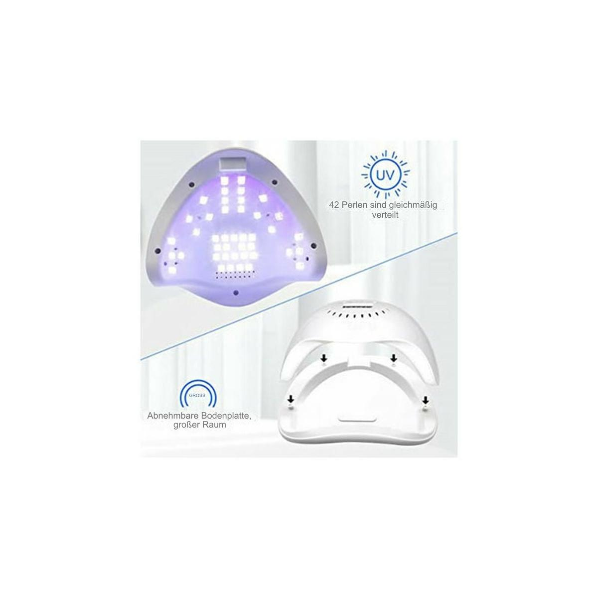 UV-Nagellampe, weiß, mit abnehmbarer Bodenplatte und 42 gleichmäßig verteilten LEDs.