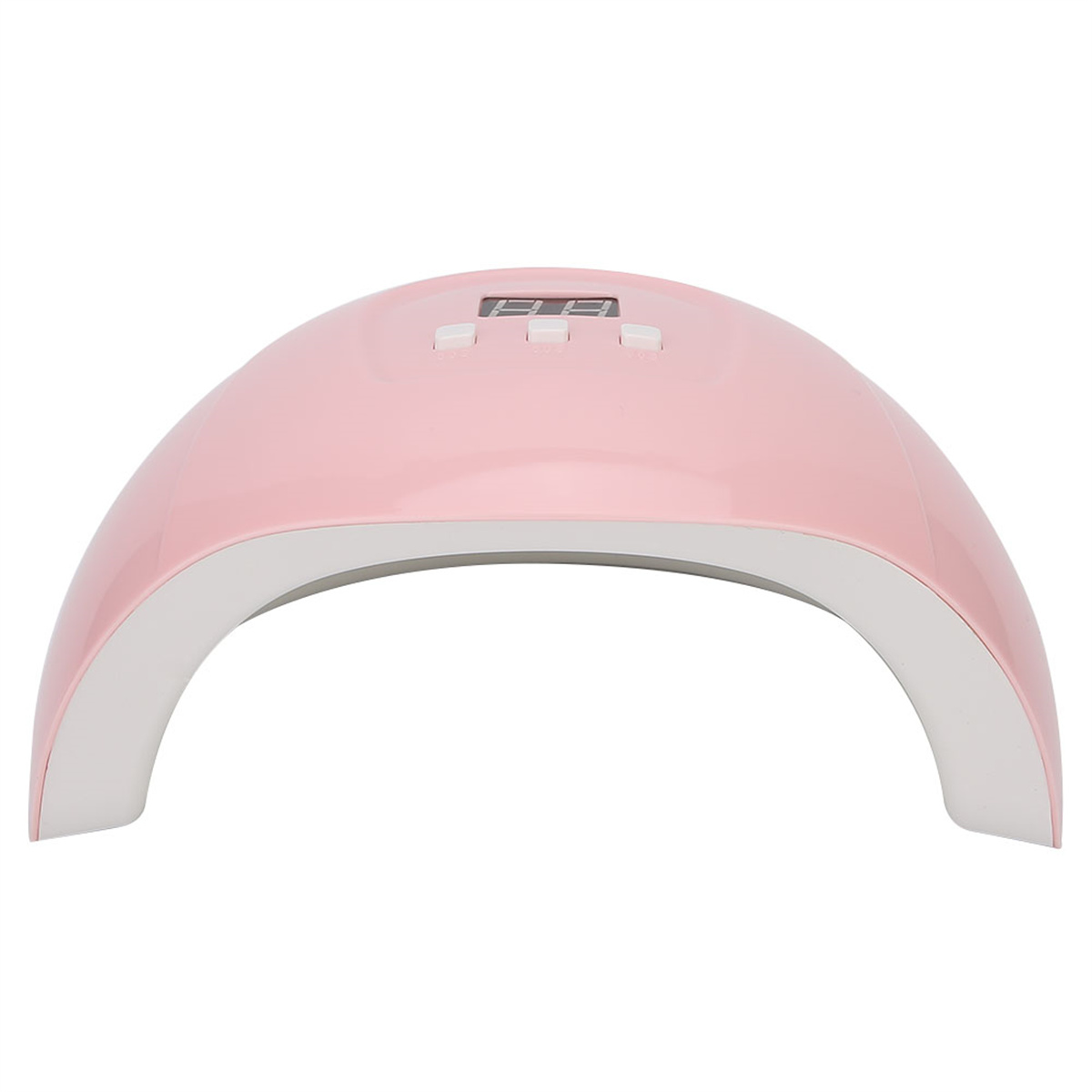 Eine rosa UV-Nagellampe mit weißem Innenraum und drei Knöpfen oben.