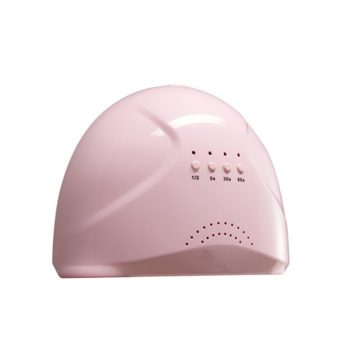 Rosa Nagellampe mit Knöpfen für 1/2, 5s, 30s und 60s. Sie hat mehrere LEDs.