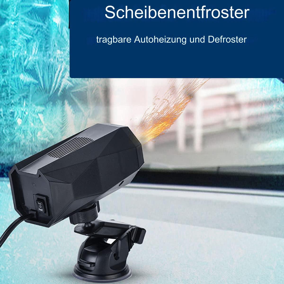 Schwarzer Enteiser auf einer Windschutzscheibe. Blaues Banner mit Text. Enteiser an einem Fenster.