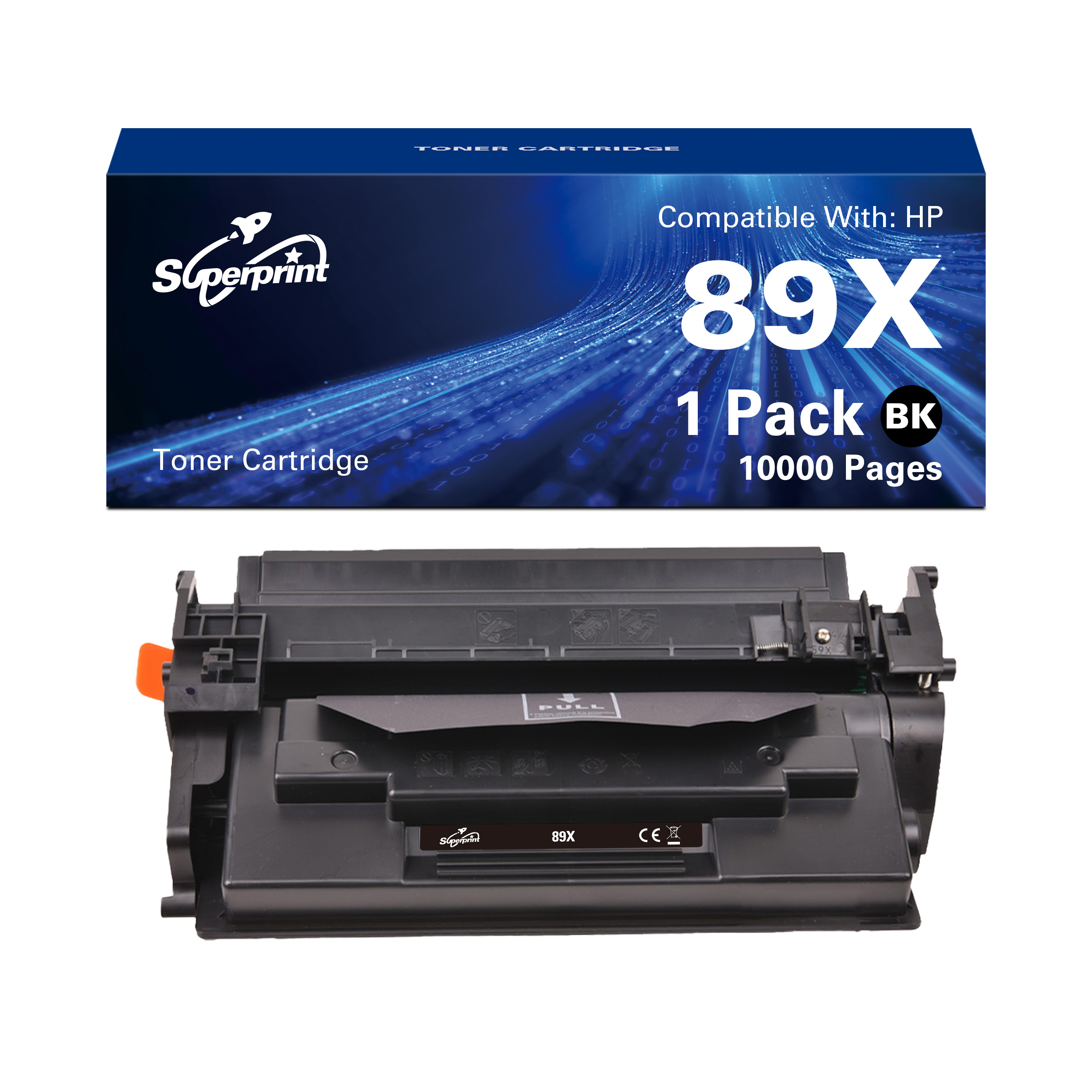 Tonercartridge doos met 'Superprint' logo en een zwarte tonercartridge.