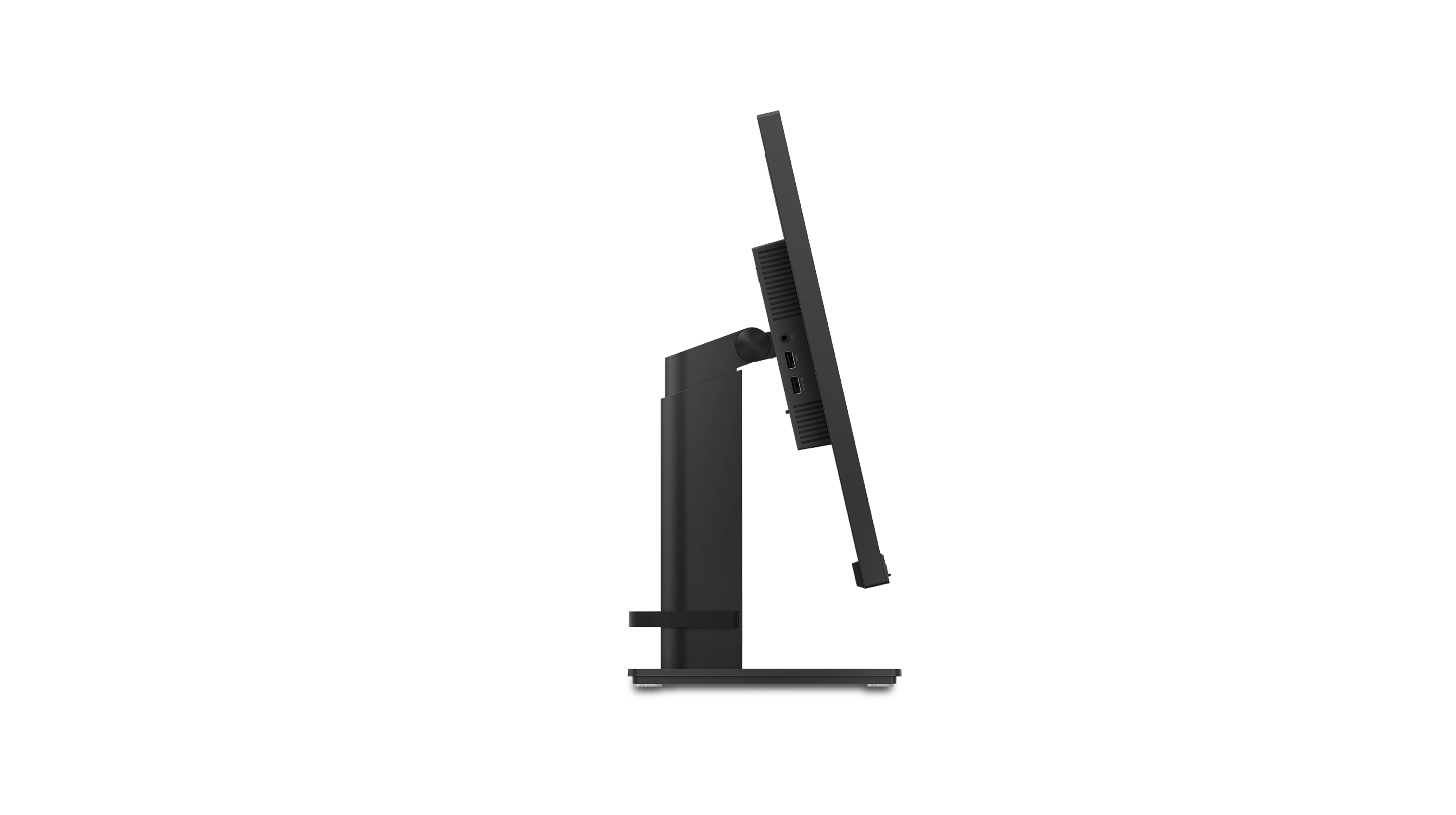 A side view of a black computer monitor.