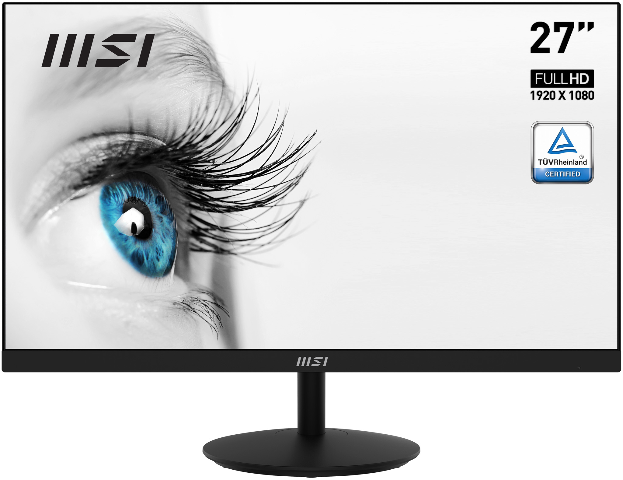 Primo piano di un occhio su un monitor di computer con cornice nera.