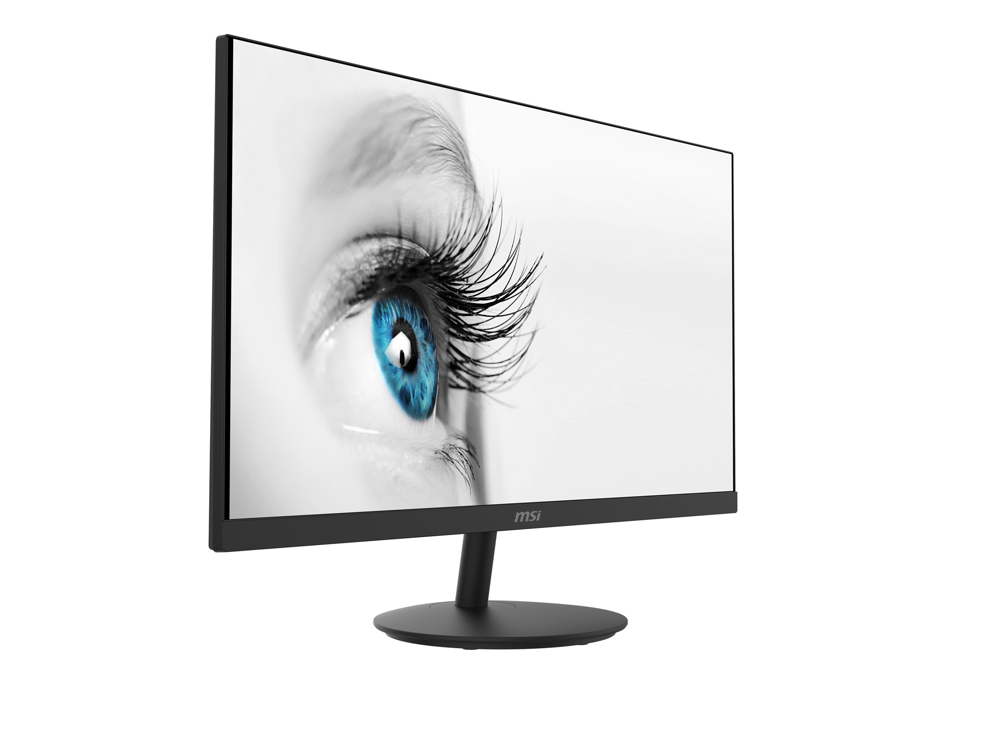 Un monitor nero con un'immagine di un occhio sullo schermo.