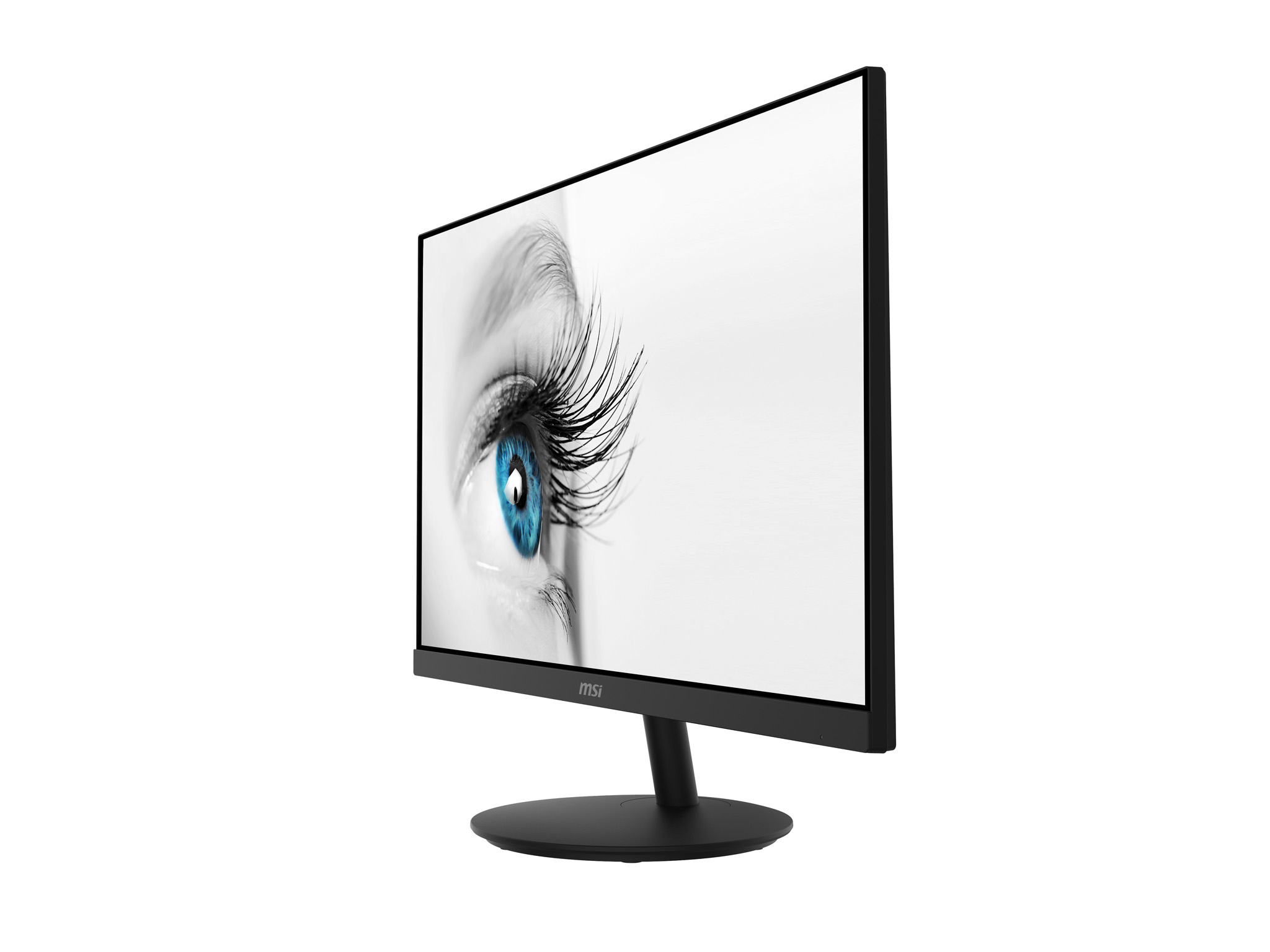 Monitor del computer che mostra un occhio con lunghe ciglia. Il monitor è nero.