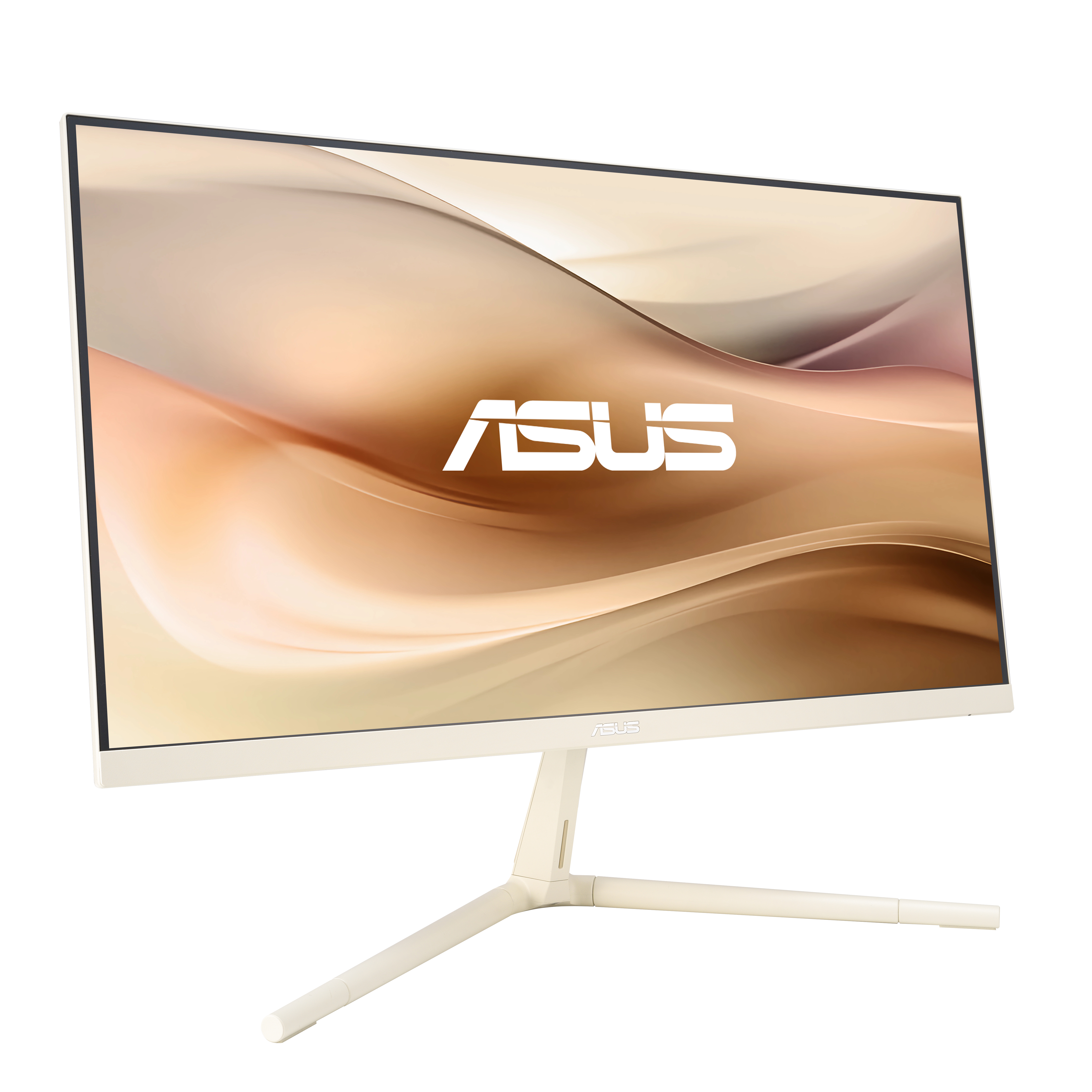 Crèmekleurige computermonitor met een standaard en het ASUS-logo.