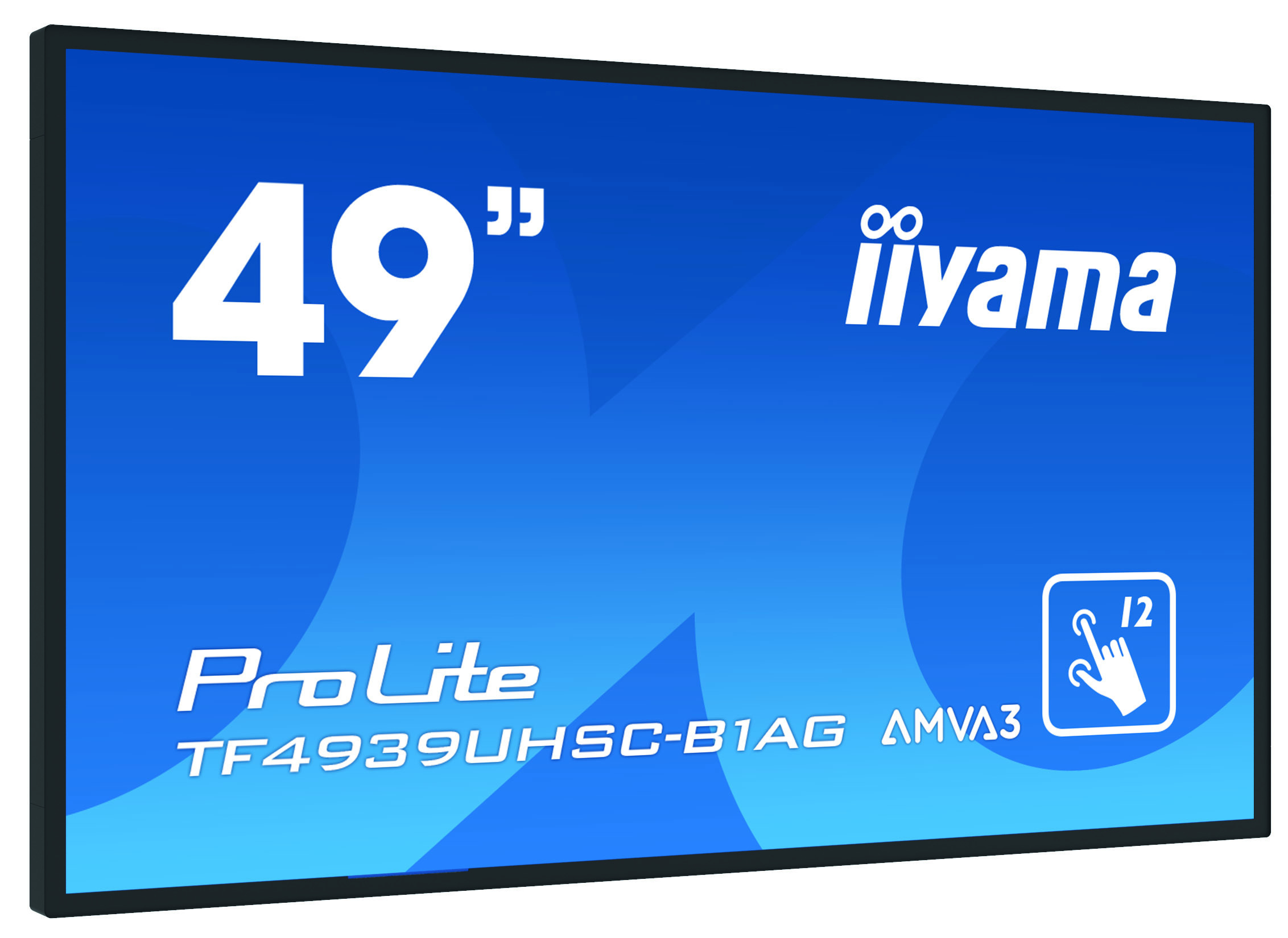 Ein großer, rechteckiger, blauer Touchscreen mit dem iiyama-Logo.